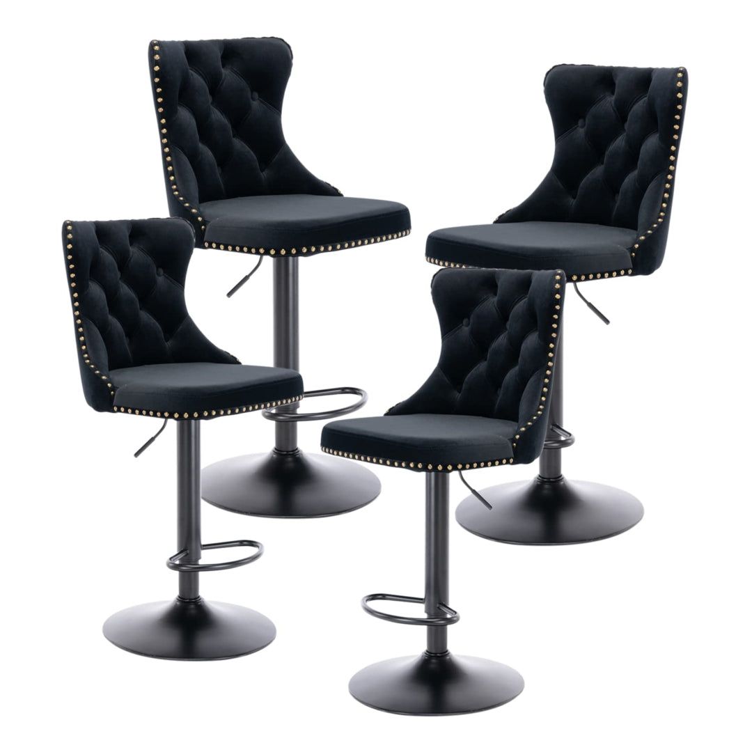 Adjustable Height Swivel Bar Stool with Velvet Upholstery & Nailhead Trim - Footrest Included - Perfect for Kitchen Islands, Home Bars & Dining Counter Seating