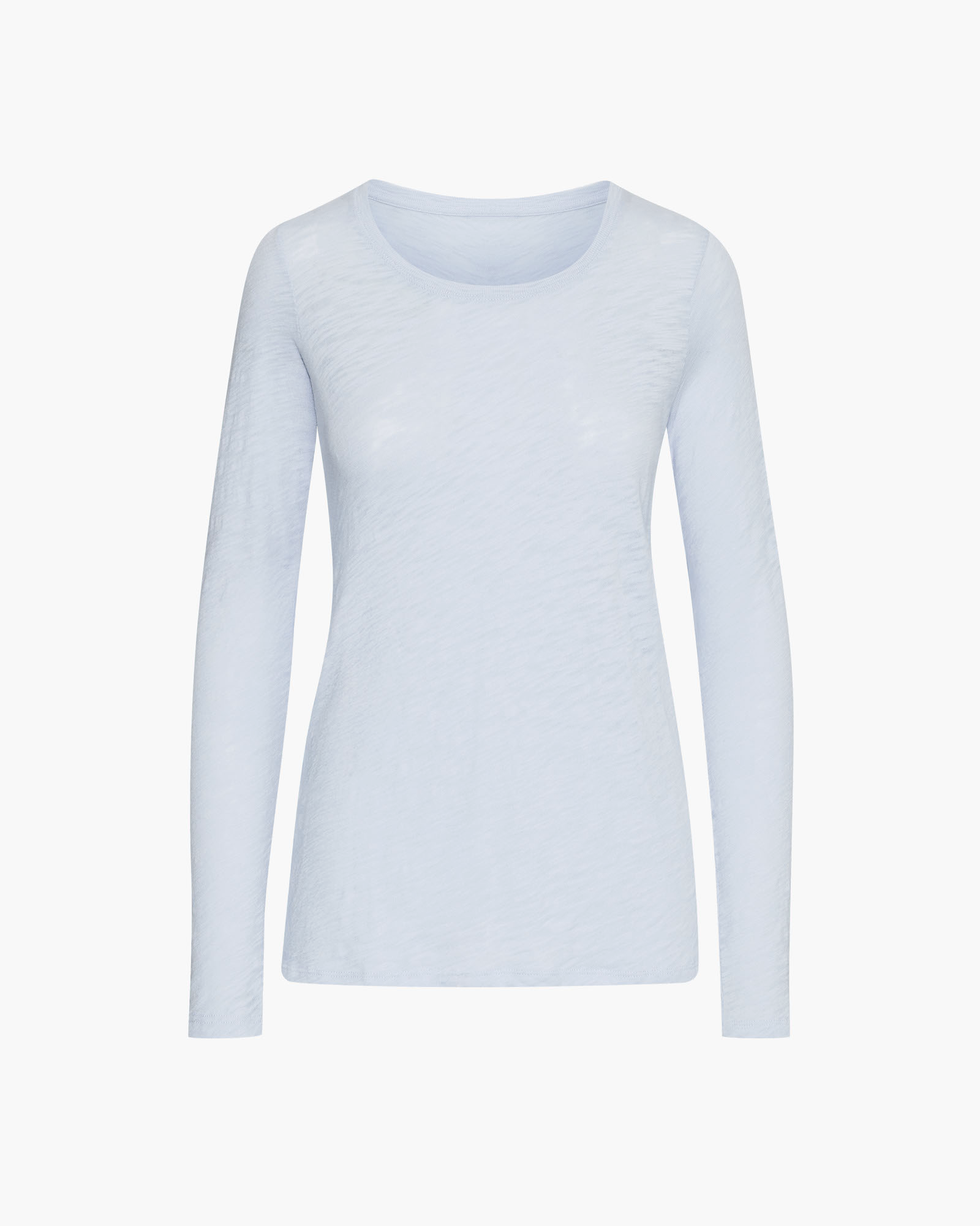Distressed Slub Jersey Long Sleeve Crewneck T-Shirt in Powder Blue | Casual Streetwear & Layering Essential