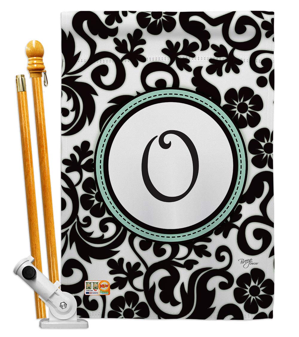Damask O Initial House Flag Set 28x40 w/Flagpole - Outdoor Home Decor