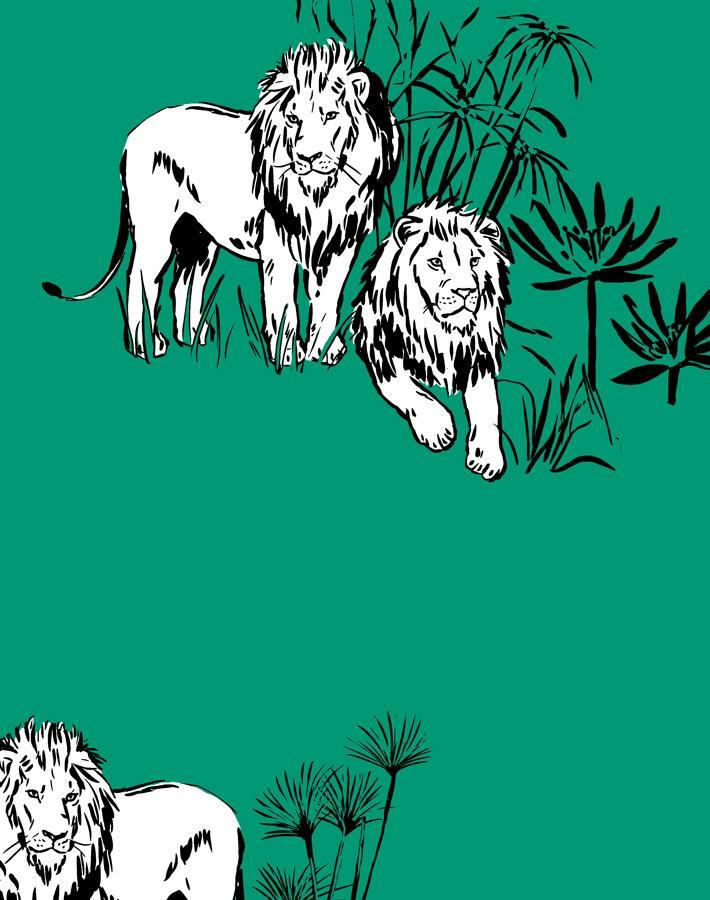 Foliage Lions Wallpaper by Tea Collection | Emerald Green Botanical Design | Perfect for Nursery, Kids Room & Home Decor