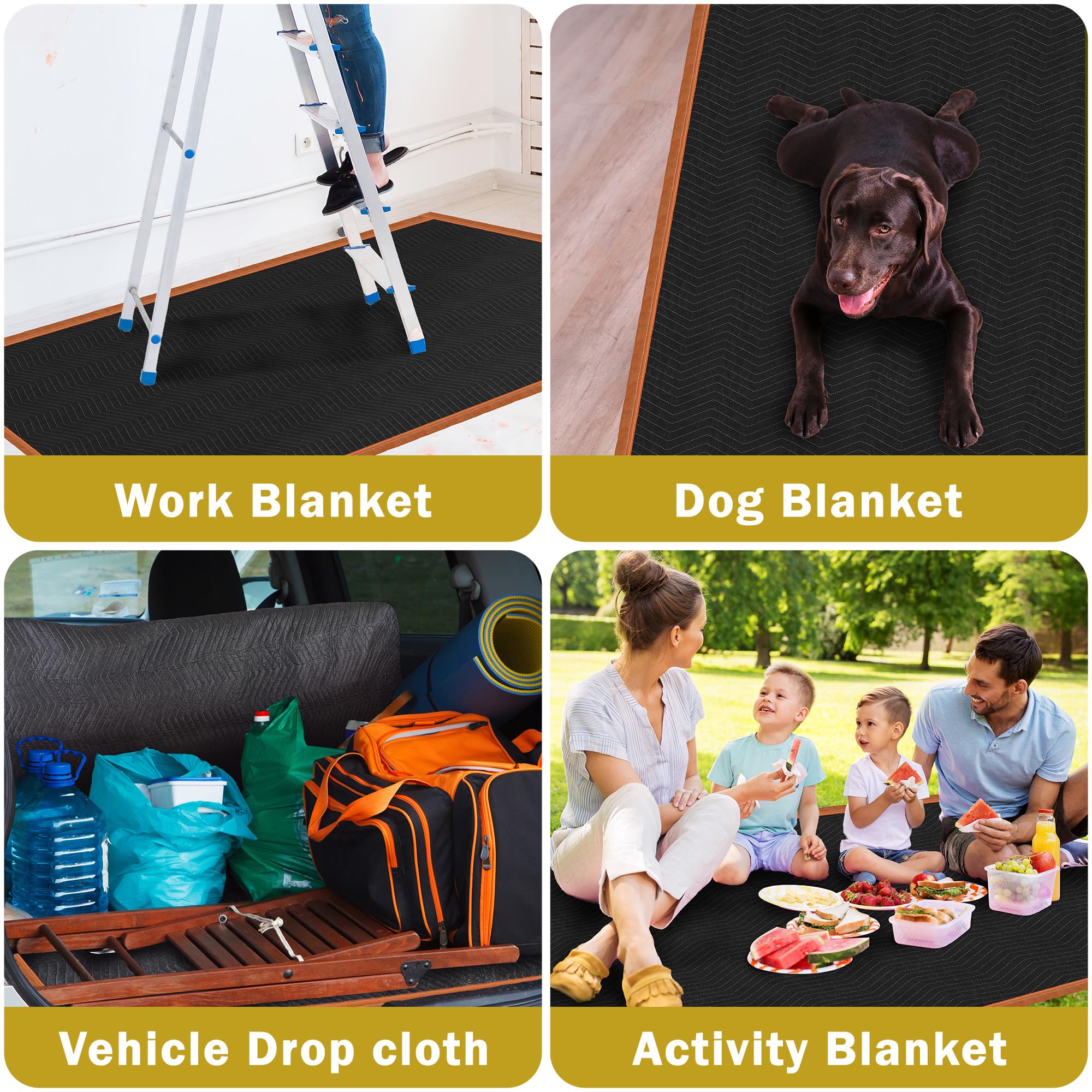 ZENY Heavy Duty Padded Moving Blankets 6 Pack - 72''x40'' Black Furniture Moving Pads for Shipping, Packing & Storage | Perfect for Home Moves, Warehouse Protection & Furniture Wrapping