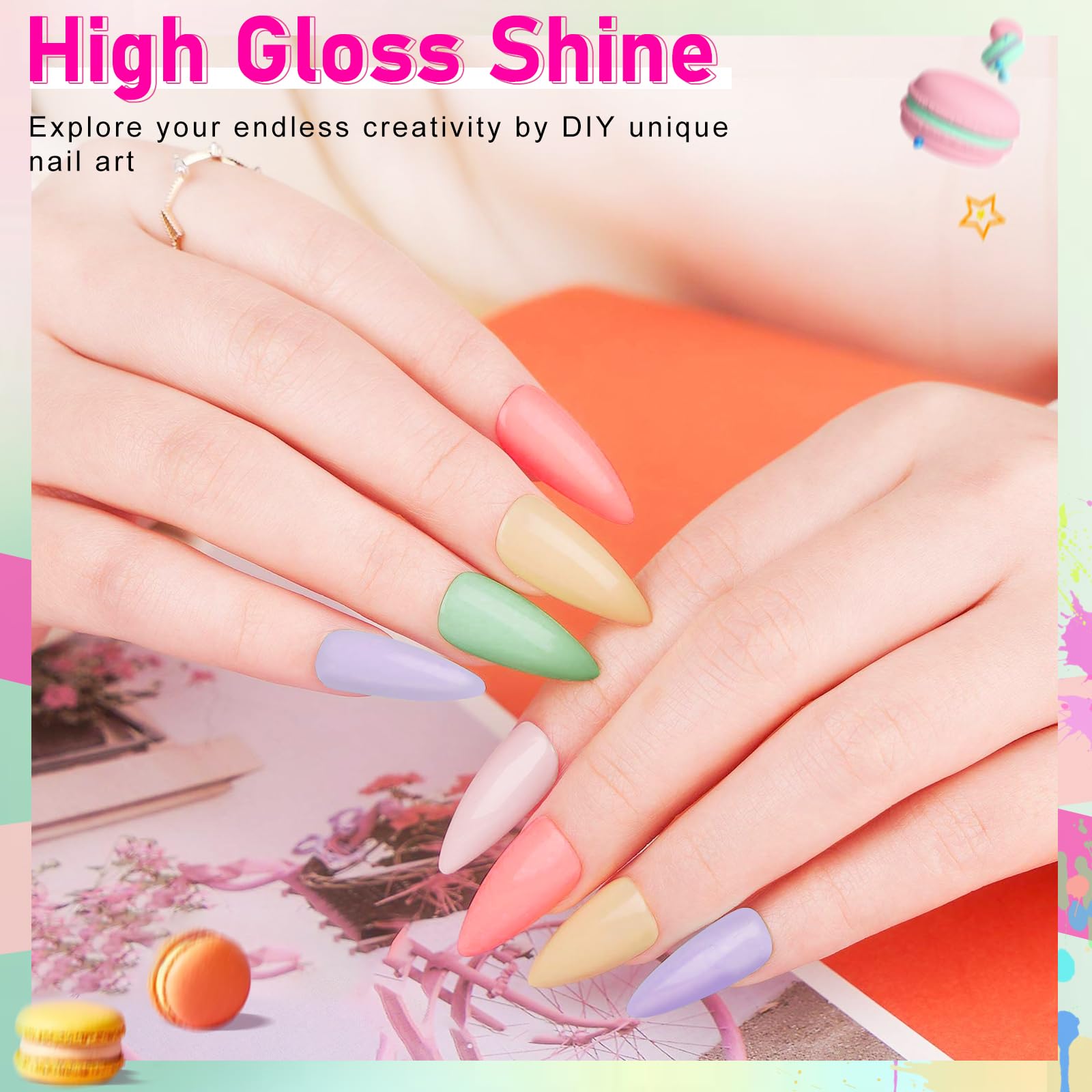 Pastel Gel Nail Polish Set - 6 Colors (Pink, Blue, Green, Purple, Yellow) for Halloween & Christmas - Soak Off UV/LED Gel Polish Kit with Nail Lamp - DIY Nail Art Design for Home Manicure & Salon Use - Perfect for Parties, Weddings and Special Occasions
