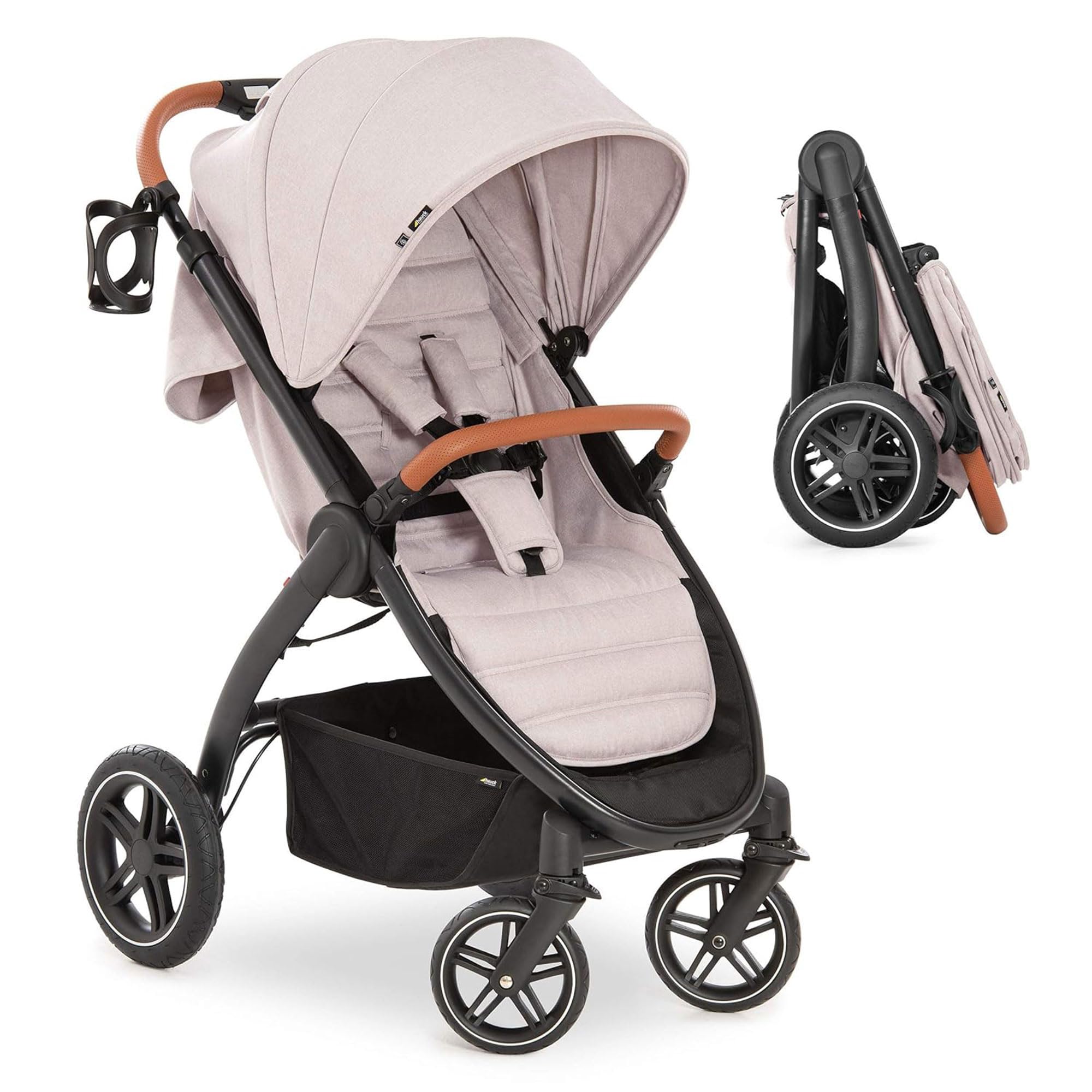 Hauck Uptown Deluxe Stroller - Lightweight Compact Foldable Baby Stroller with One-Hand Fold, Adjustable Reclining Seat & Handle, Cup Holder, Supports Up to 55 lbs - Perfect for Travel, Shopping & Daily Walks (Melange Beige)