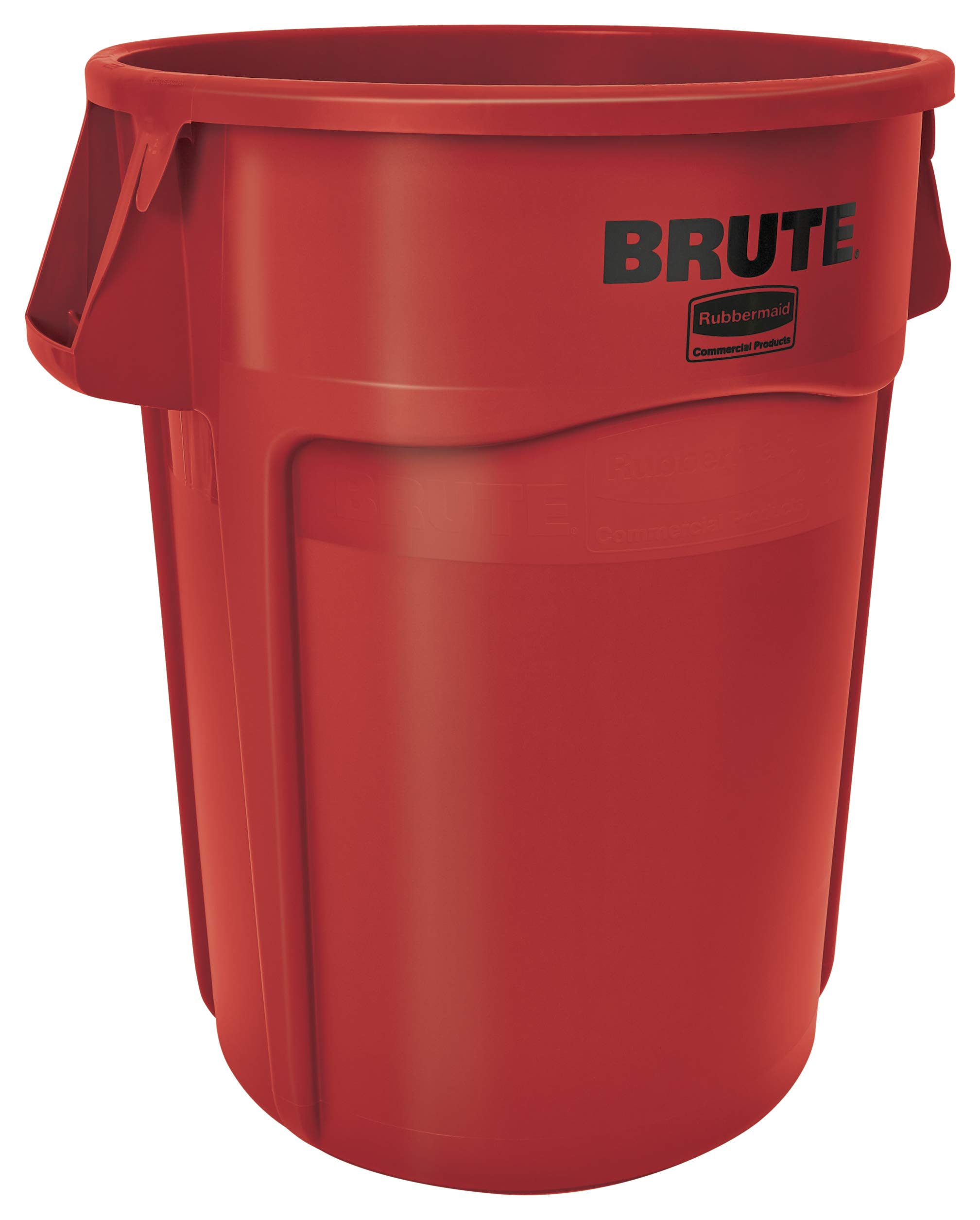Rubbermaid BRUTE 55-Gallon Heavy-Duty Round Vented Trash Can - No Lid, Red - Durable Commercial Garbage Bin for Landscaping, Construction, Restaurants, Stadiums, Offices, Warehouses & Home Use