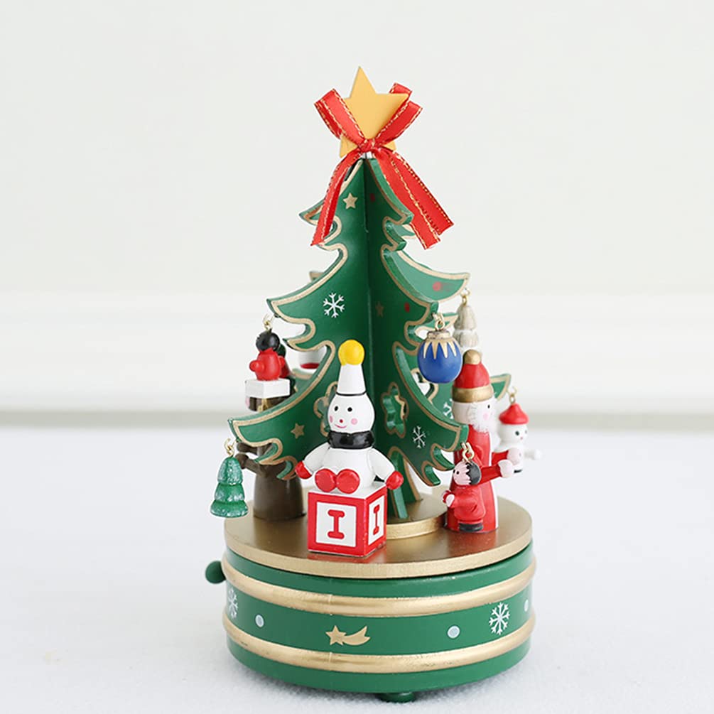 ABOOFAN Wooden Christmas Music Box - Handcrafted Carousel with Merry Christmas Puzzle Toy, Table Ornament & Holiday Decoration for Kids, Home, Party, Xmas Tree Skirt Display