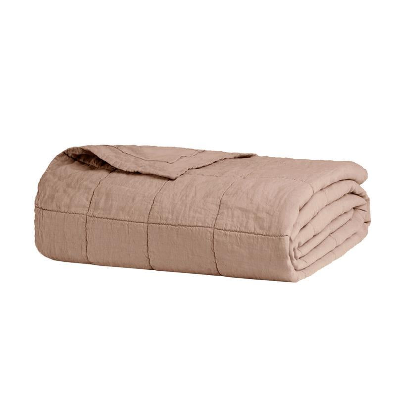 French Flax Linen Tea Rose Quilted Coverlet by Bambury - Luxury Bedding Set for Master Bedroom, Guest Room & Hotel Decor