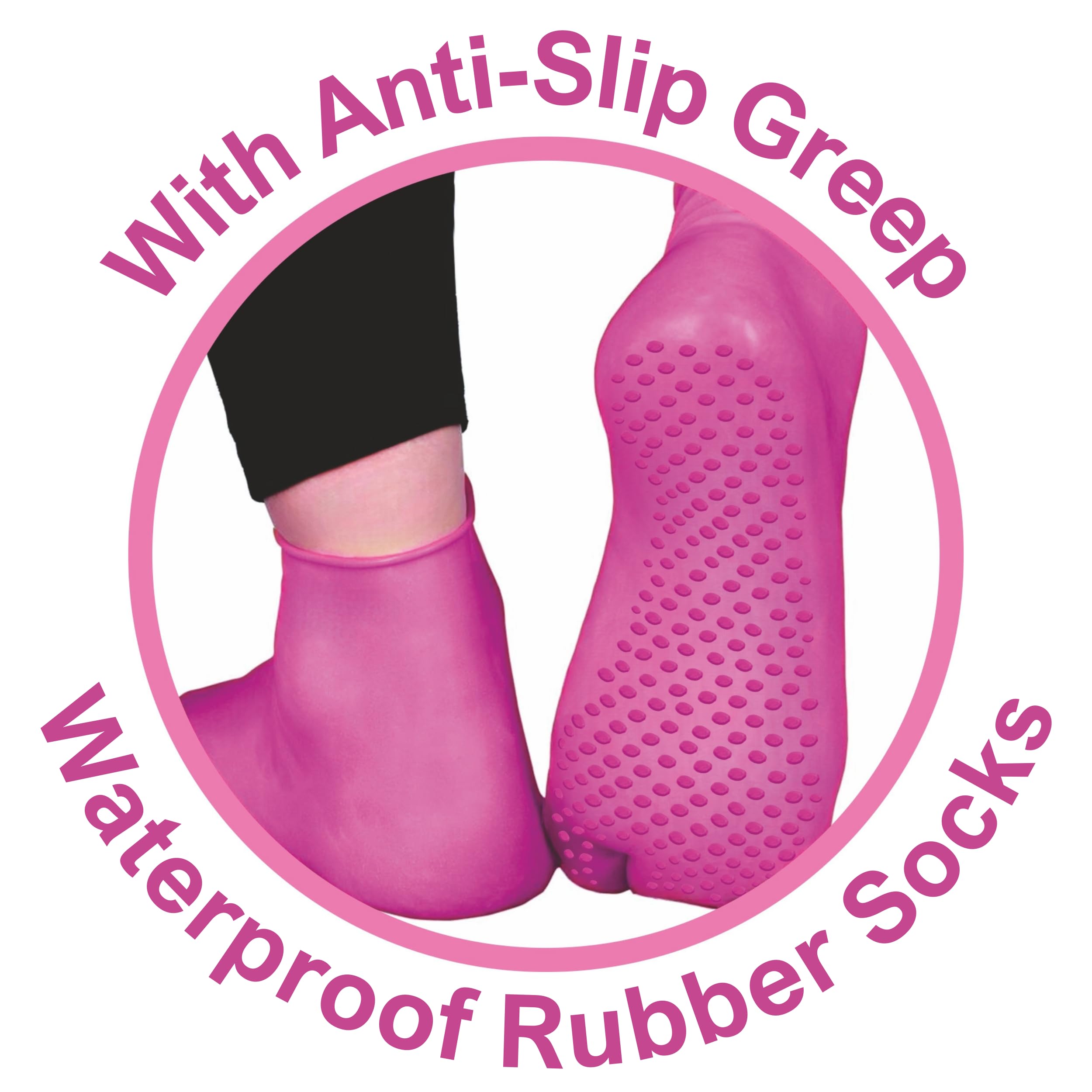 MEDIBAR Anti-Heel Full Length Waterproof Rubber Socks - Moisturizing Silicone Heel Pain Relief Socks for Men & Women (Size Medium 7-9) Pink - Ideal for Dry Cracked Heels, Diabetic Foot Care & Overnight Moisturizing Therapy