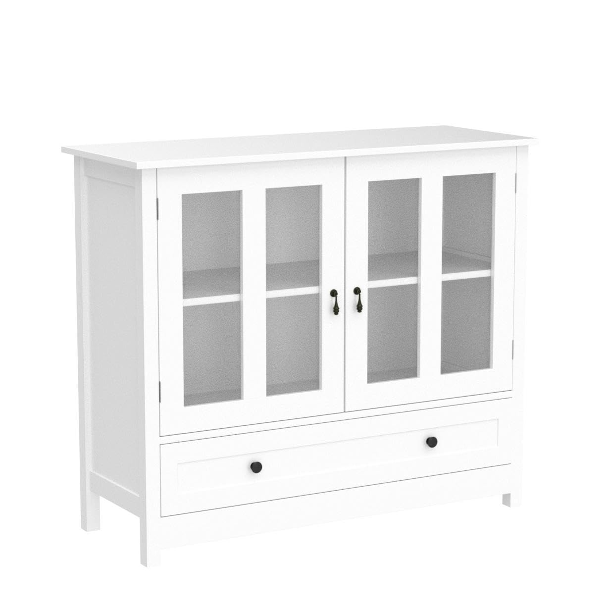 White Buffet Cabinet with Glass Doors & Drawers - Large Storage Sideboard for Dining Room, Living Room & Entryway - Wooden Credenza Console Table with Shelves - Perfect for Kitchen Storage, Pantry Organization & Home Decor Display
