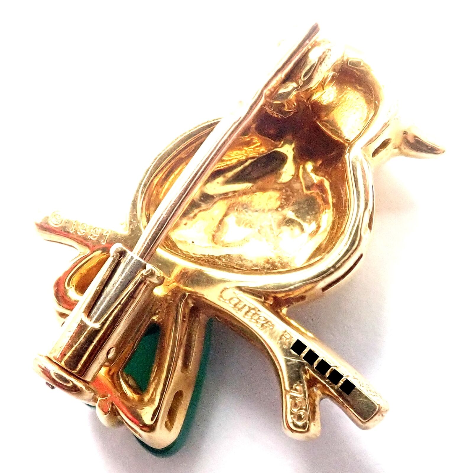 Authentic Cartier 18K Yellow Gold Diamond Onyx Ruby Chalcedony Bird Pin Brooch - Luxury Vintage Jewelry for Women, Perfect for Special Occasions & Gift Giving