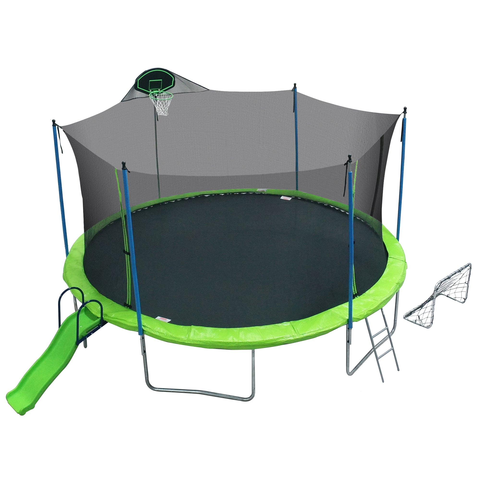 16FT Trampoline with Slide - Outdoor Trampoline for Kids & Adults with Safety Enclosure Net, Ladder, Basketball Backboard & Soccer Goal - Perfect for Backyard Fun, Family Exercise & Outdoor Play