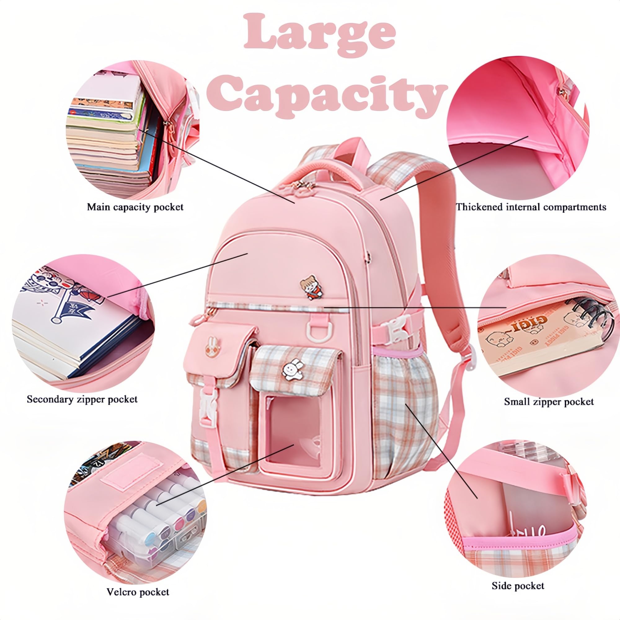 **Cute Gradient Girls School Backpack for Elementary & Teen Students - Multi-Compartment Bookbag for School, Travel & Daily Use**