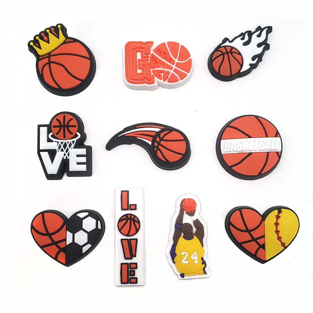Softball & Basketball Shoe Charms - PVC Sports Themed Clog Pins & Buckle Accessories for Football & Garden Shoes | Perfect for Team Spirit & DIY Decor