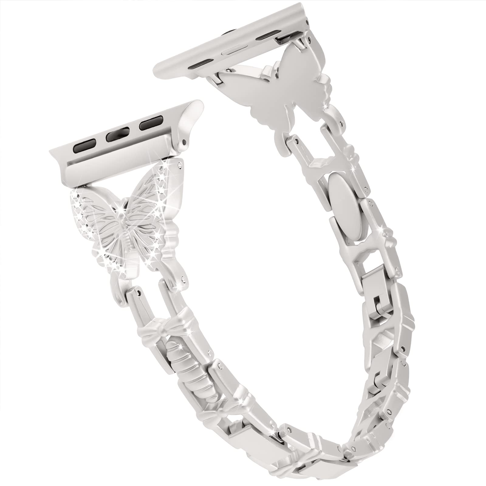Elegant Bling Diamond Butterfly Metal Band for Apple Watch Series 10/9/8/7/6/5/4/3/2/1/SE - Adjustable Jewelry Strap Compatible with 49mm 46mm 45mm 44mm 42mm Women's Watches | Perfect for Parties, Weddings & Formal Occasions