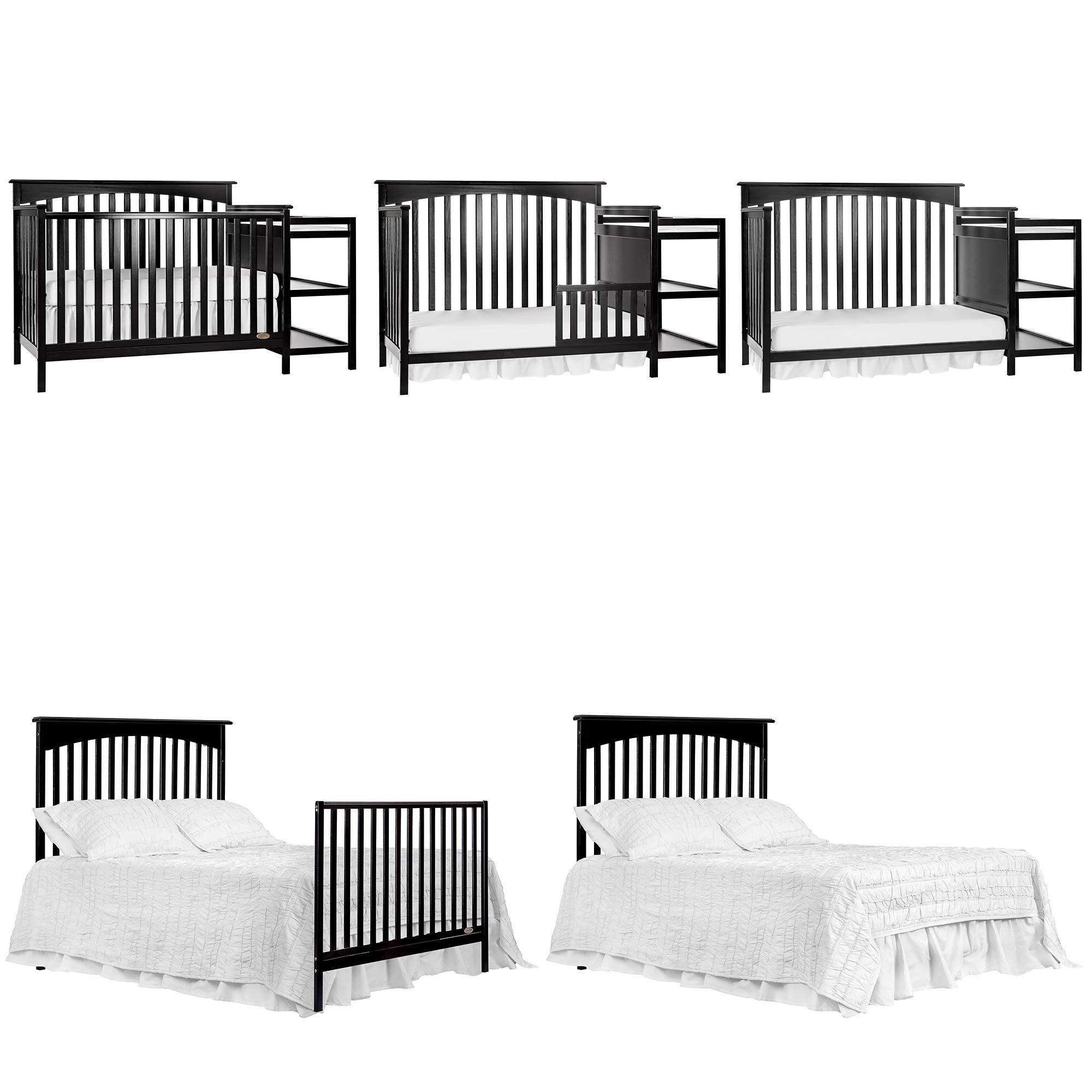 Dream On Me Chloe 5-in-1 Convertible Crib and Changer - Black | Nursery Furniture for Baby Girls & Boys | Converts to Toddler Bed, Daybed & More | Perfect for Small Spaces & Modern Nurseries