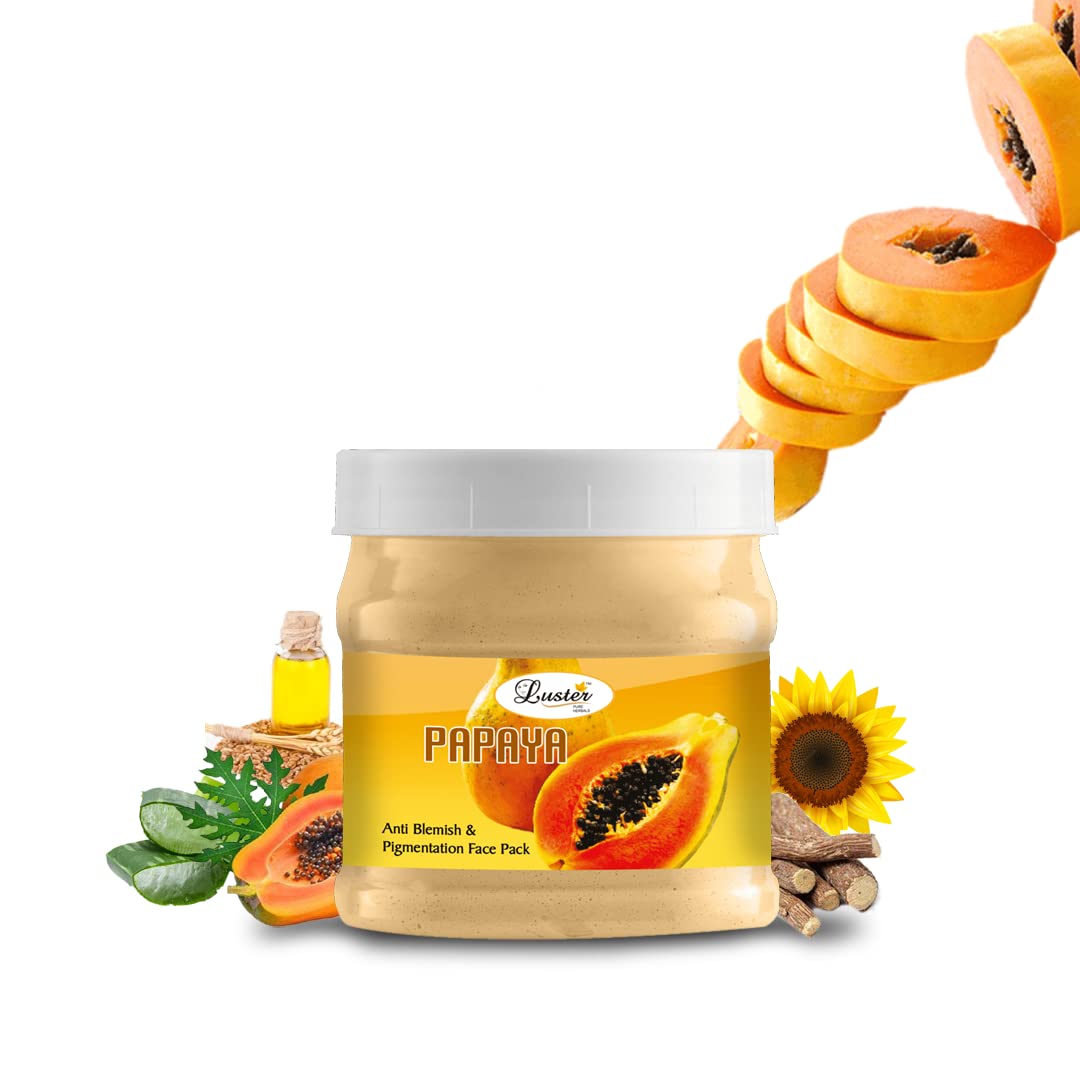 Luster Papaya Face Mask for Glowing Skin - Anti-Blemish & Pigmentation Treatment - Brightening Facial Complexion - Tan Removal - Paraben & Sulfate Free - 500g | Perfect for Daily Skincare Routine & Post-Sun Care