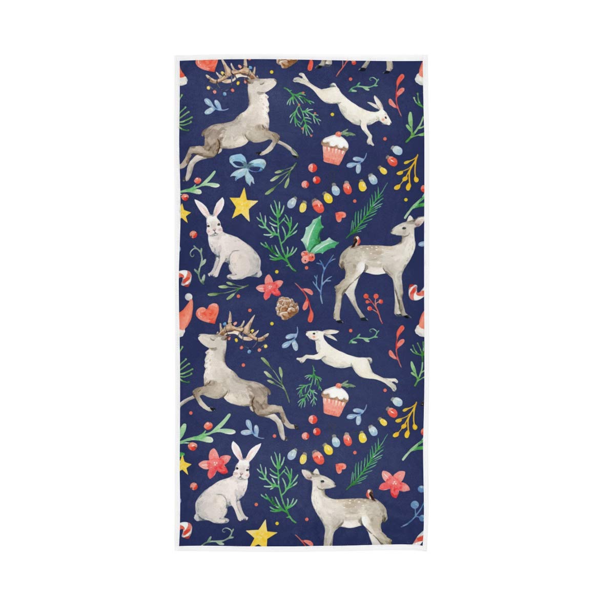 Premium Soft & Absorbent Hand Towel Set - Cute Rabbit & Deer Christmas Design - 30x15 Inch for Face, Dish, Bathroom, Gym, Yoga & Kitchen - Ideal for Holiday Gifts, Home Decor & Spa Use