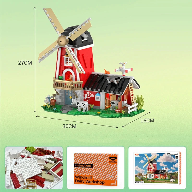 Iambrick 40201 Windmill Dairy Workshop Building Blocks Set - Creative STEM Toy for Kids, Perfect for Farm & Animal Lovers (Great for Birthday Gifts & Educational Play)
