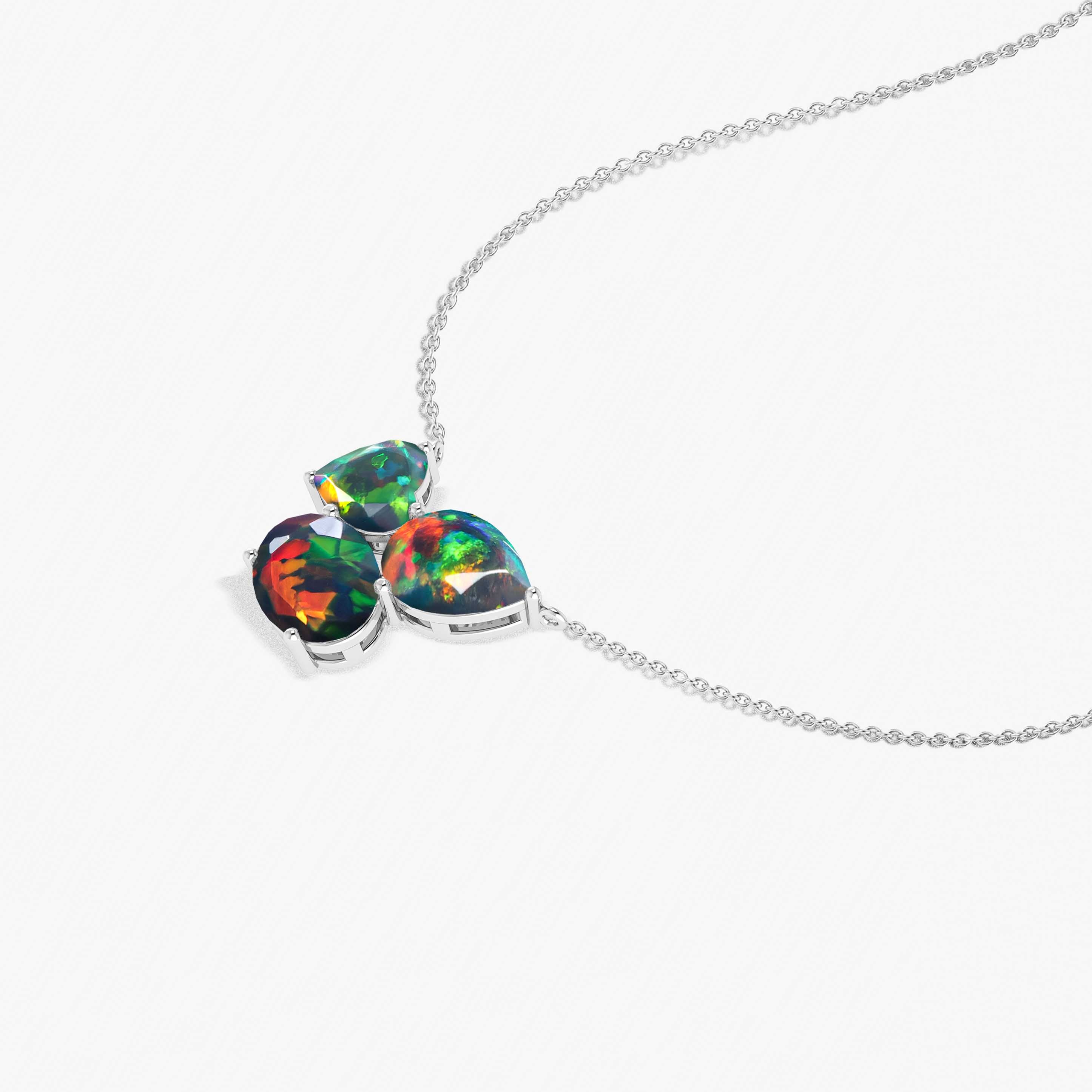 Black Opal Three Stone Pendant Necklace - Elegant Sterling Silver Jewelry for Women | Perfect for Weddings, Anniversaries & Special Occasions