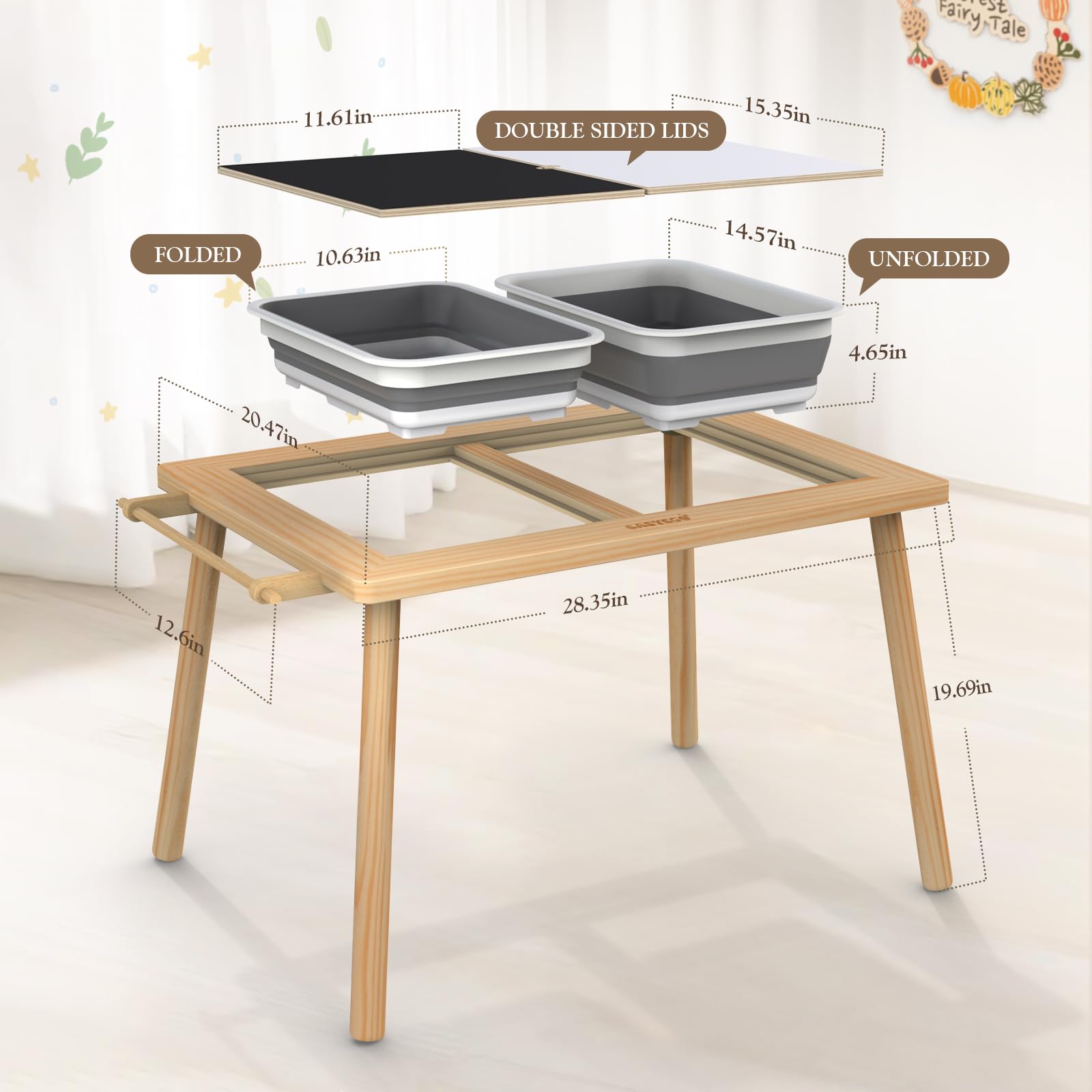 Wooden Sensory Table for Toddlers - Double-Sided Sand & Water Play Table with Foldable Storage Bins - Indoor/Outdoor Kids Activity Center - Perfect Birthday Gift for Boys & Girls - Ideal for Backyards, Daycares, and Preschool Learning