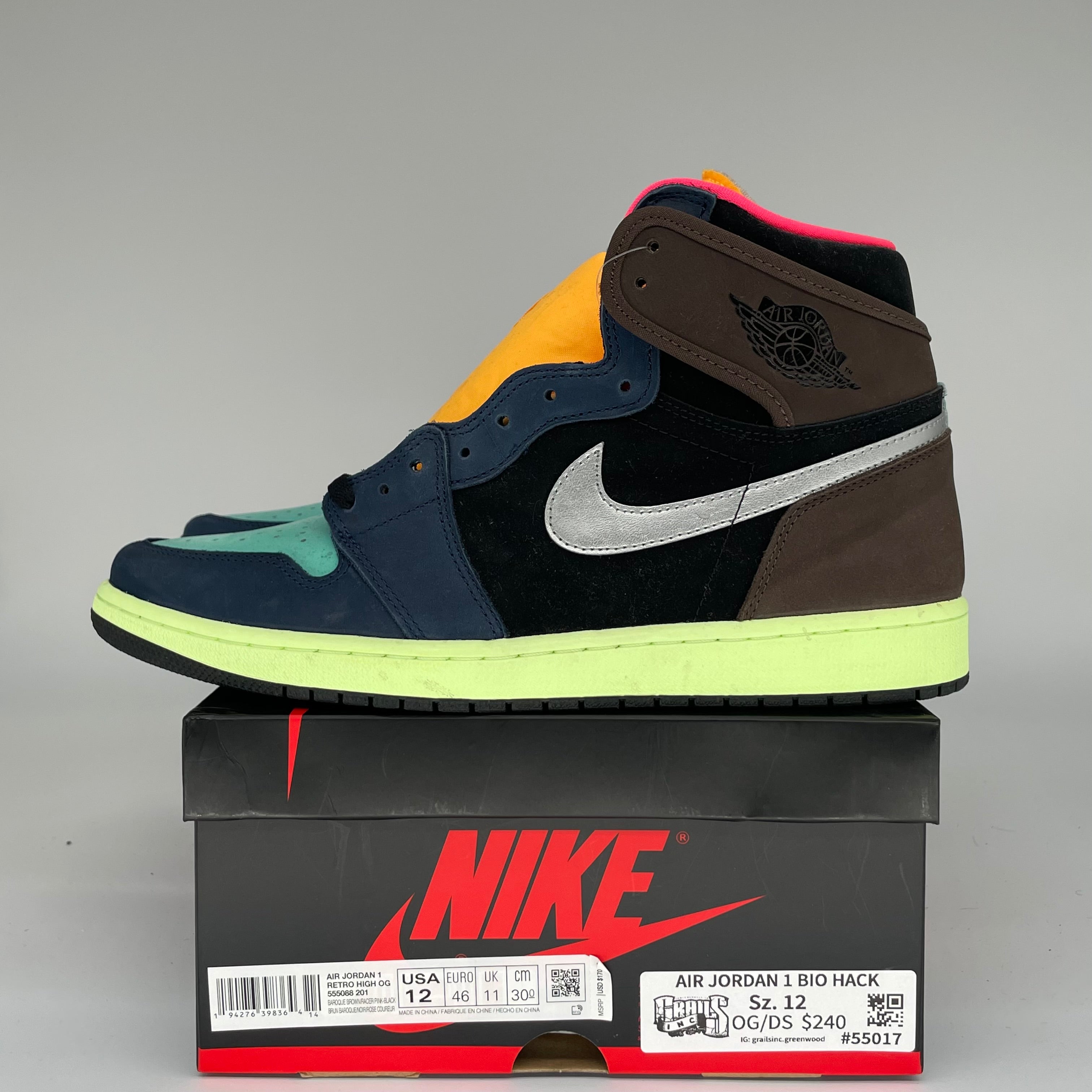 AIR JORDAN 1 BIO HACK Sneakers Men's Size 12 - 555088-201 Retro High OG Basketball Shoes for Streetwear & Casual Outfits