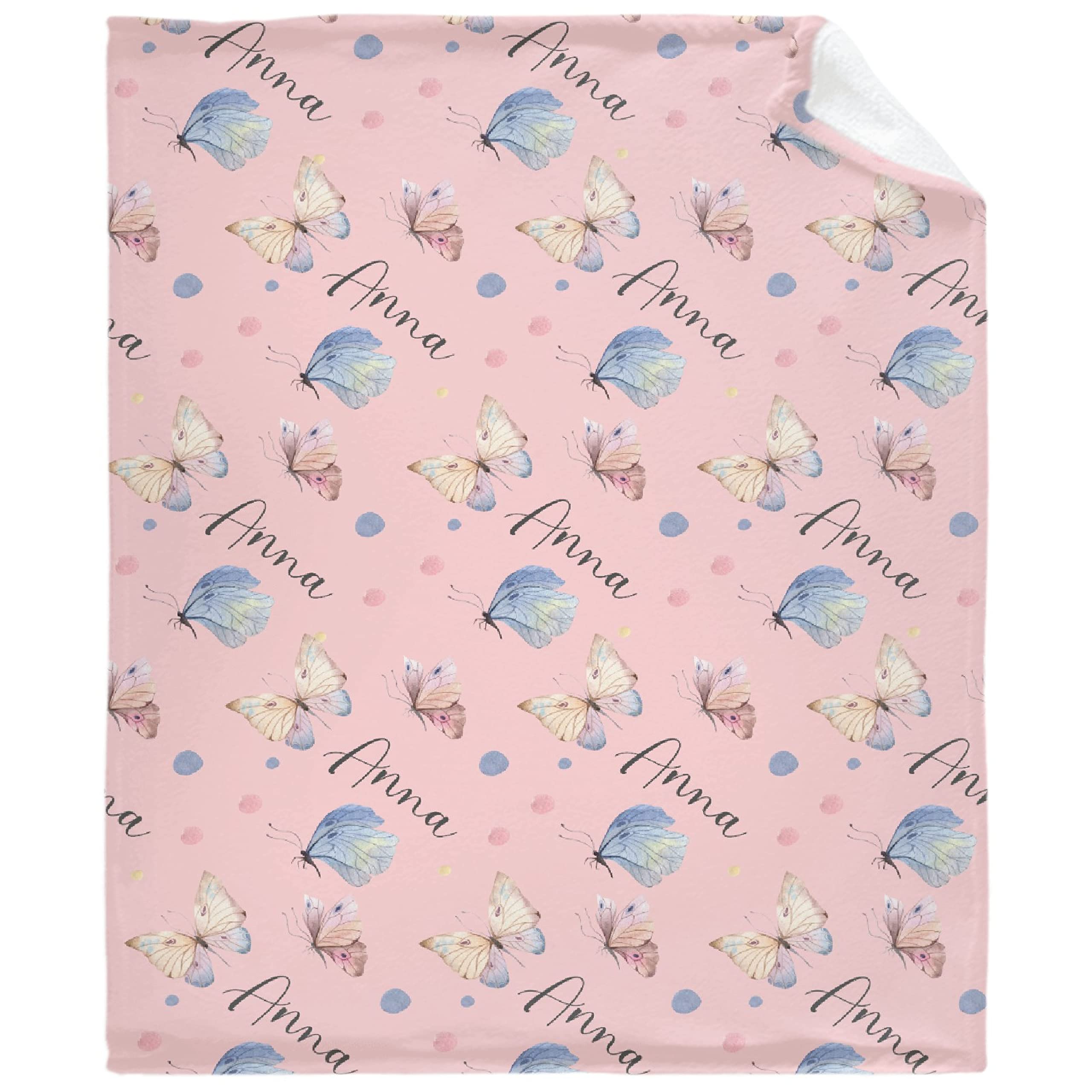 Personalized Baby Blankets for Girls & Boys - Custom Name Baby Blanket | Soft Pink Fleece Butterfly Blanket for Newborns | Cozy XL Throw Quilt for Nursery, Crib & Family Gifts | Perfect Baby Shower & Christening Present