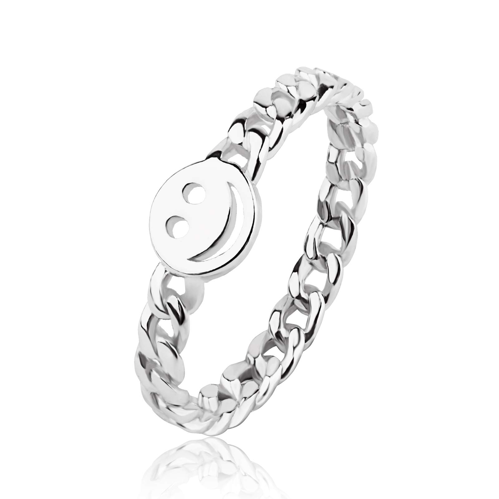 YeGieonr Women's Good Luck Smiley Face Ring - Happy Face Stackable Ring with Cute Chain Link Band - Perfect for Everyday Wear, Gifts & Positive Vibes