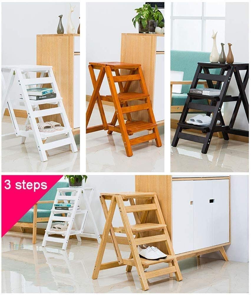 Solid Wood Multifunctional Foldable Step Stool for Home - Indoor Climbing Stool, Ladder Stool, Compact Step Ladder for Kitchen, Bathroom & Kids' Room - Perfect for Reaching High Shelves & Storage