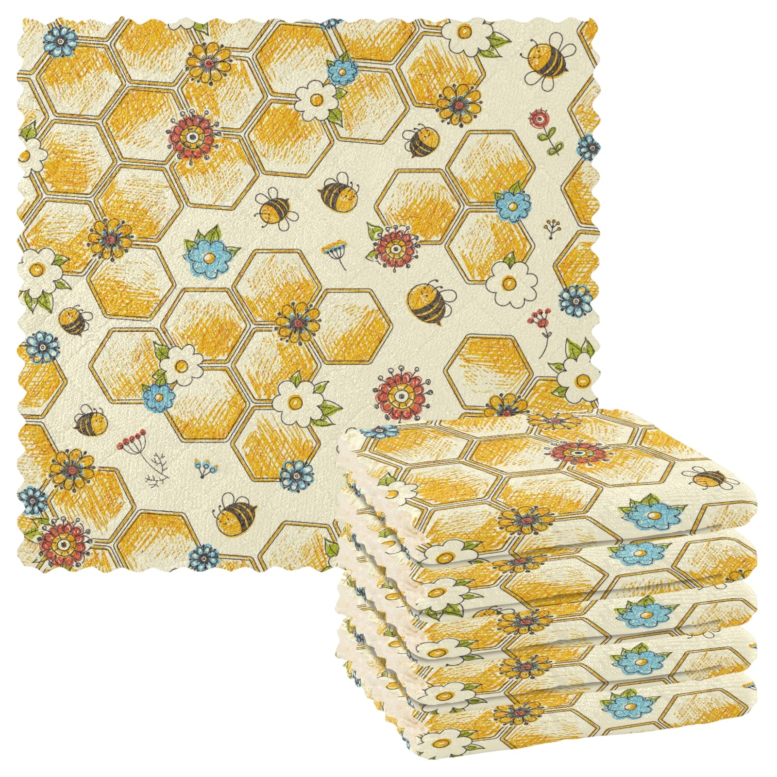 6 Pack Honeycomb Dish Cloths - Super Absorbent & Lint-Free Kitchen Towels Set (11x11 Inch) for Washing Dishes, Cleaning Countertops & Drying Hands - Soft & Durable Cleaning Rags for Home & Restaurant Use