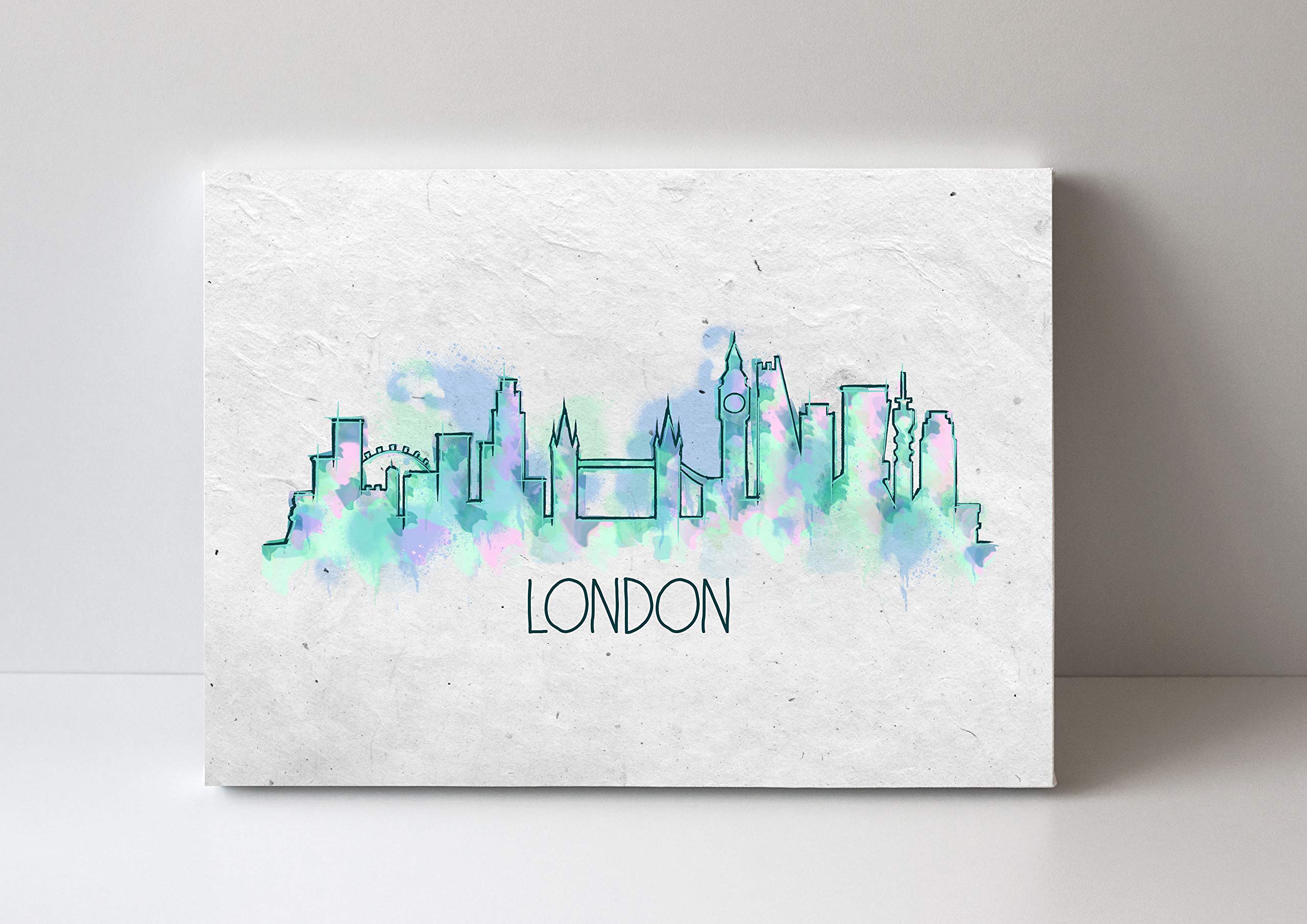 TJ Originals - London England UK Skyline Wall Art Canvas Print, Watercolor Cityscape Travel Poster - Perfect Wedding Gift & Home Decor for Travel Lovers, Living Room Office Decor
