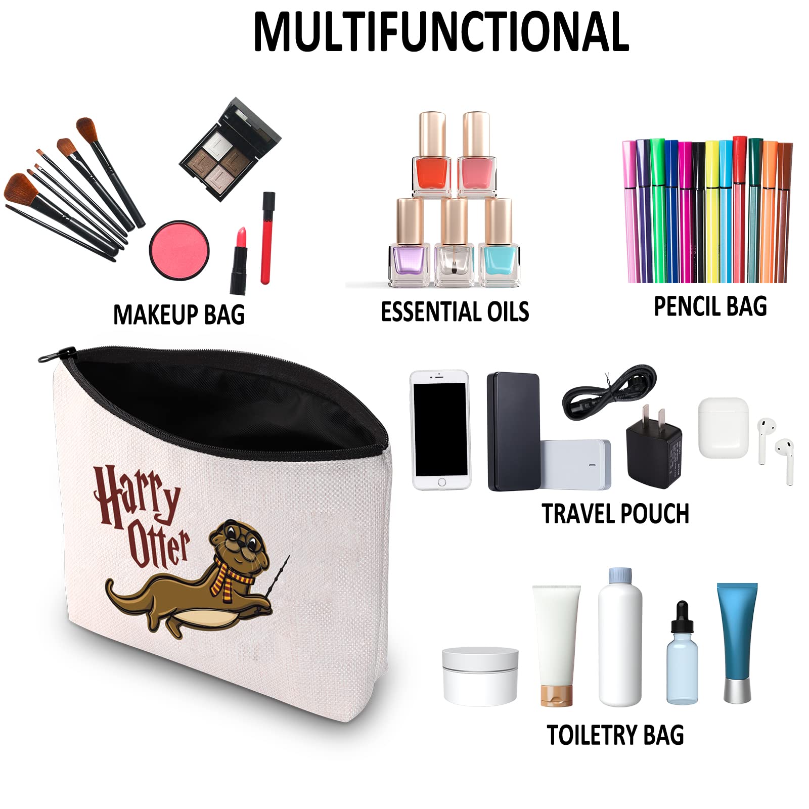 Harry Otter Makeup Bag - Waterproof Cosmetic Travel Pouch for Animal Lovers - Beach & Gym Use