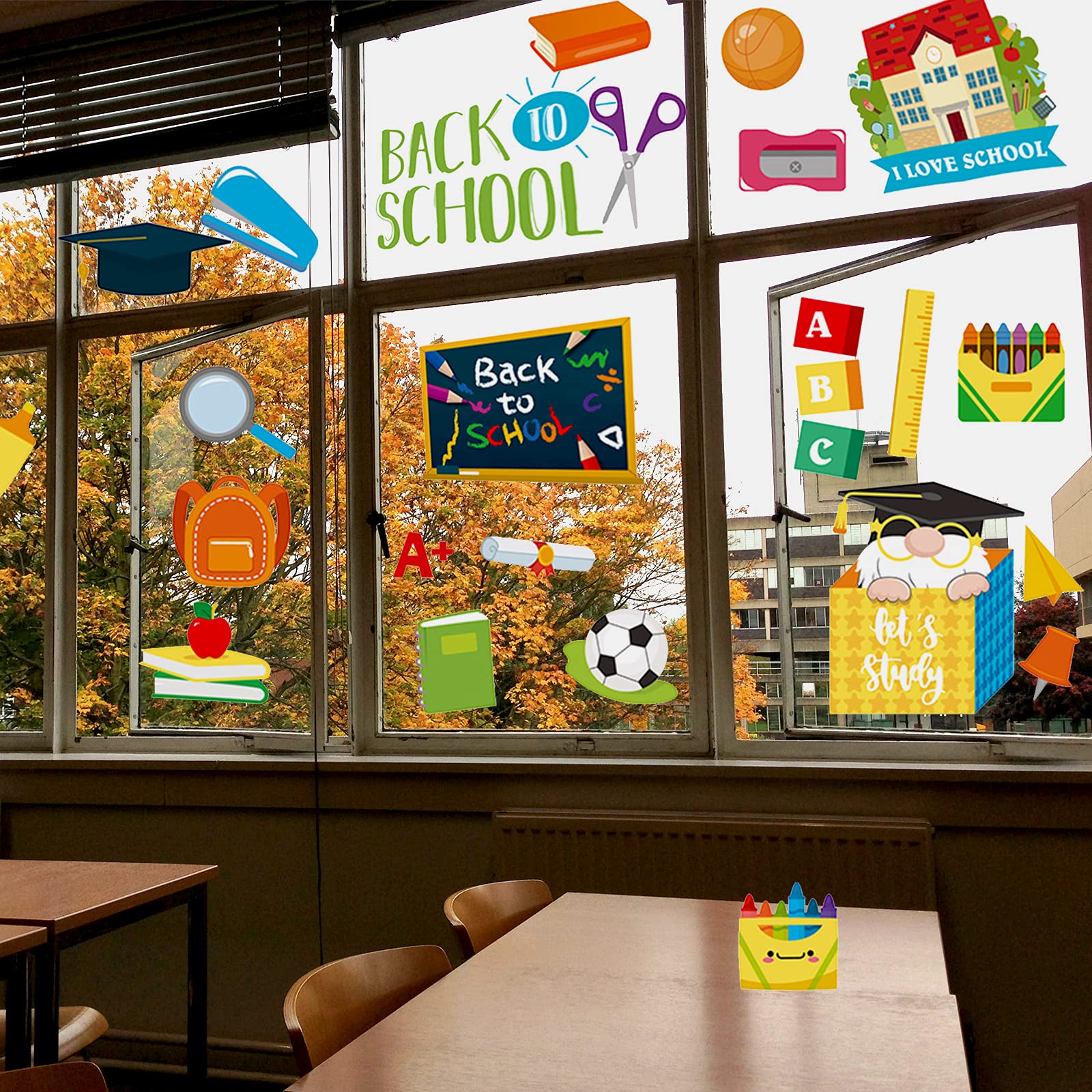 8 Sheets Reusable Static Window Clings - Back to School Decorations for Classroom, Wall, Glass & Car | Welcome & Seasonal Decals for Home, Office & Retail Stores