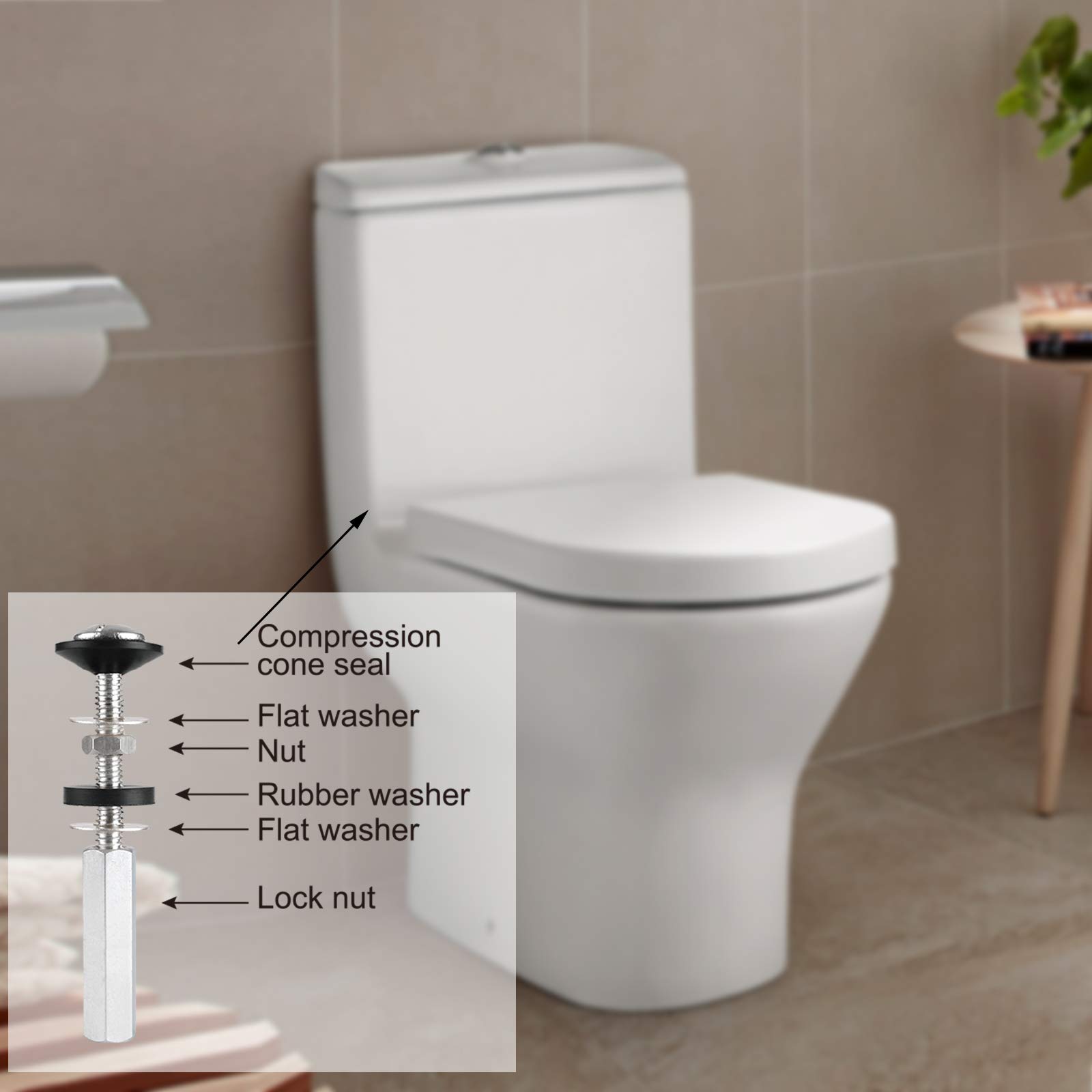 iFealClear Universal Toilet Tank to Bowl Gasket & Bolt Kit - Fits Most 2-Inch & 2.5-Inch Flush Valve Openings - Durable Red Rubber Seal - Perfect for Toilet Repair & Leak Prevention in Homes & Commercial Restrooms