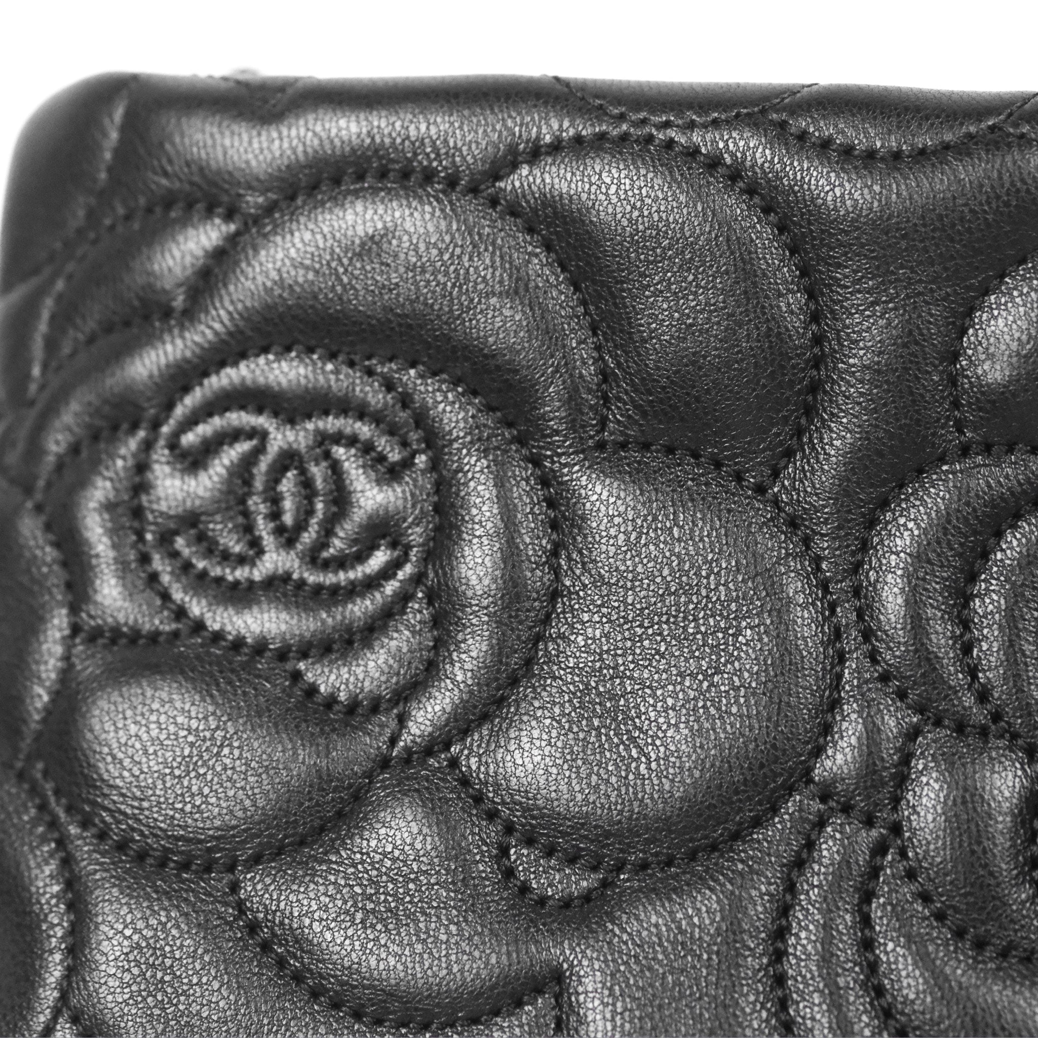 Chanel Camellia Pochette Clutch Bag - Black Lambskin Leather with Gold-Tone Hardware | Evening Bag, Wedding Clutch, Luxury Handbag for Women