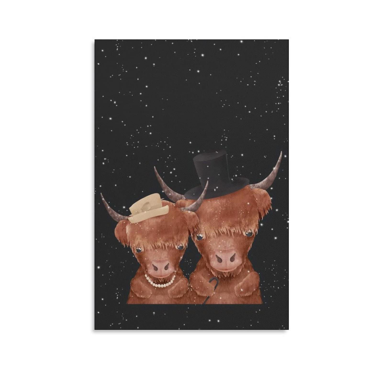 Highland Cow Canvas Wall Art - 24x36 Inches (60x90cm) Farmhouse Decor, Rustic Landscape Painting for Living Room, Bedroom & Office - Perfect Gift for Animal Lovers & Home Decoration