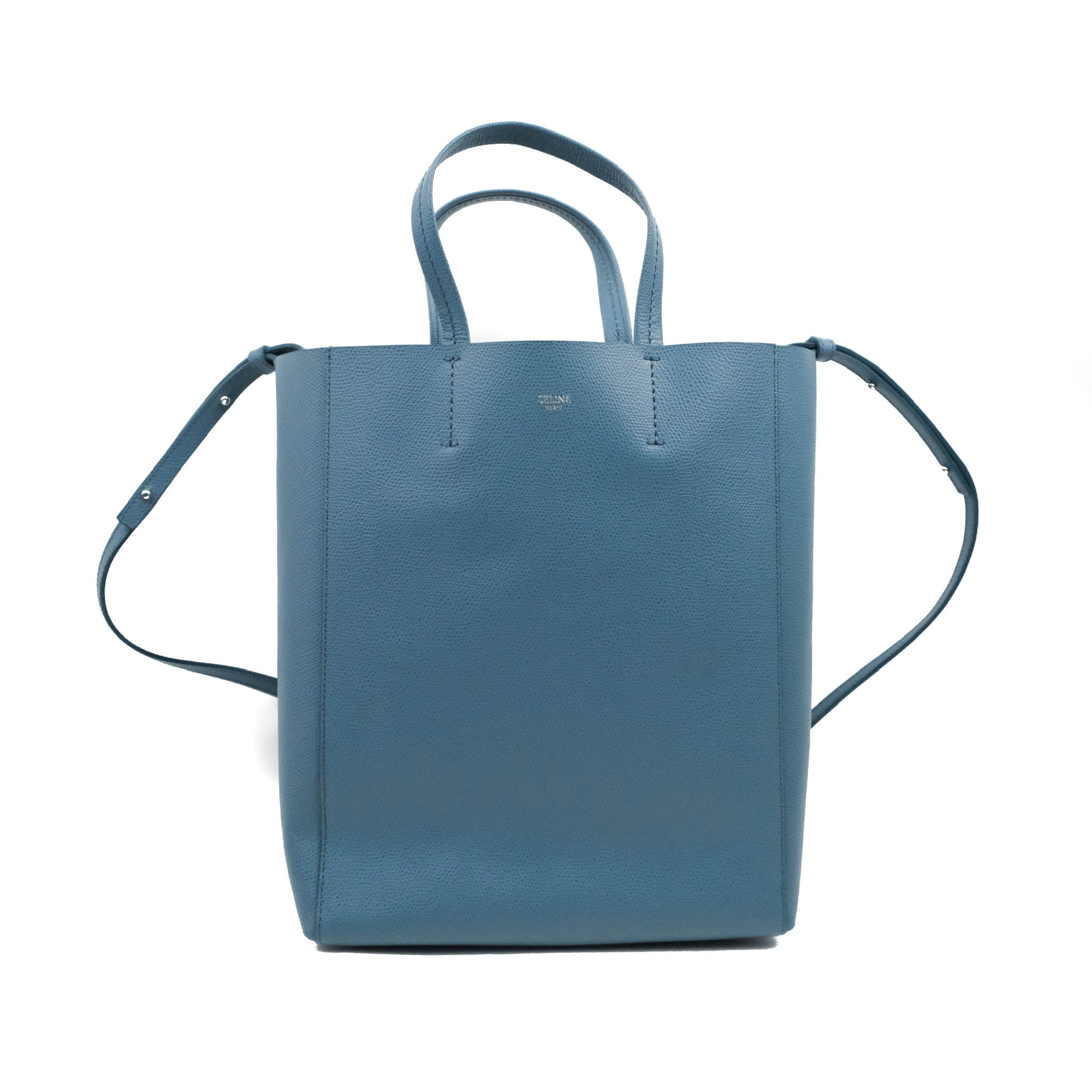 Celine Small Vertical Cabas Tote Bag in Blue Grained Calfskin Leather with Silver Hardware - Perfect for Work, Travel & Everyday Use