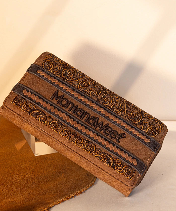 Montana West Embroidered Wallet for Women - Stylish Leather Clutch with RFID Protection | Perfect for Travel, Shopping & Everyday Use