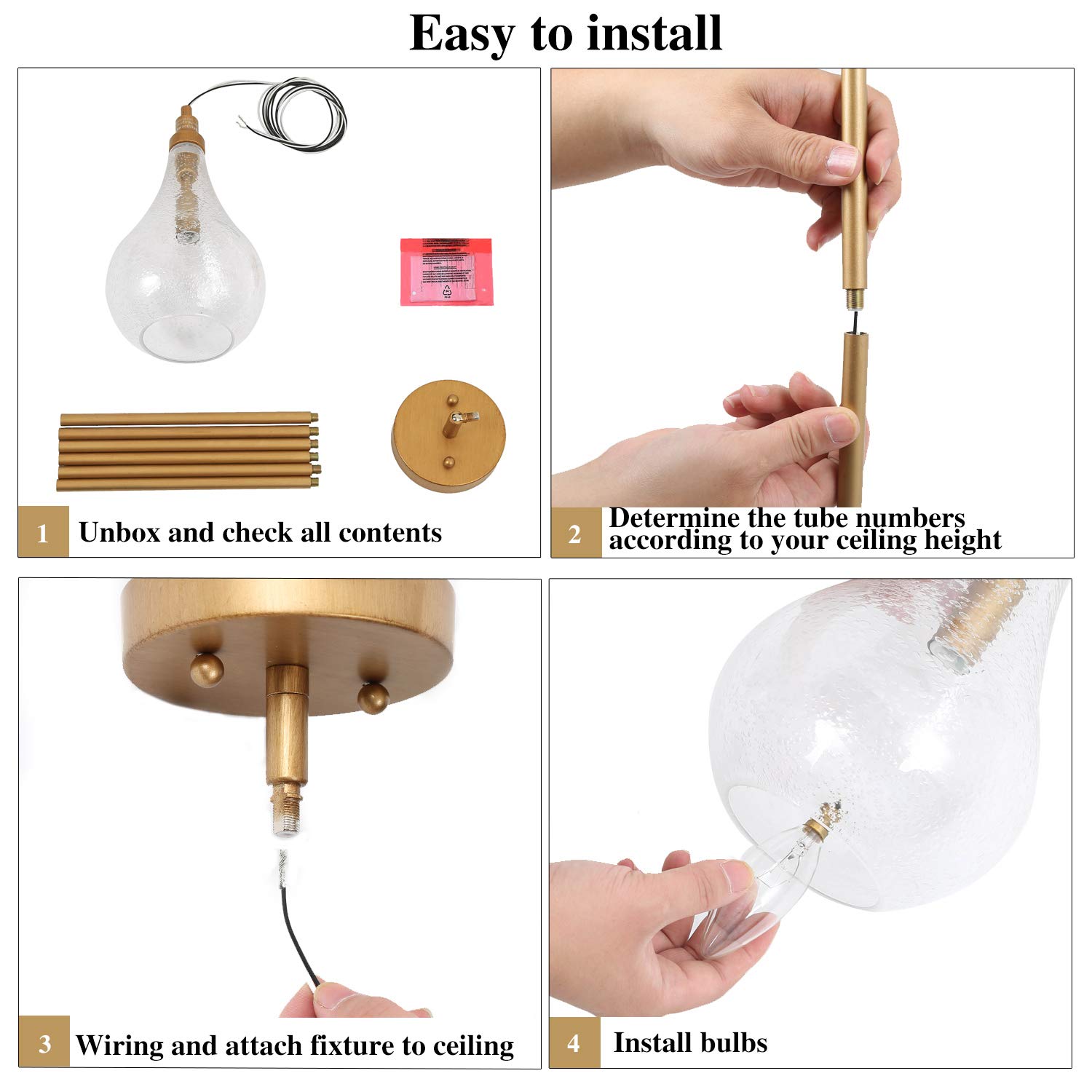 KSANA Gold Glass Pendant Light Fixture - Modern Hanging Chandelier for Kitchen Island, Bedroom, Dining Room, Entryway, Sink & Breakfast Nook - Perfect for Ambient Lighting in Home Decor