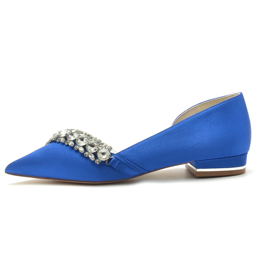 Elegant Satin Bridal Wedding Flats for Women - Comfortable Closed Toe Ballet Slip-On Shoes with 2.5cm Heel (Navy Blue, Size 6.5 US) - Perfect for Wedding Ceremonies, Receptions & Bridal Showers
