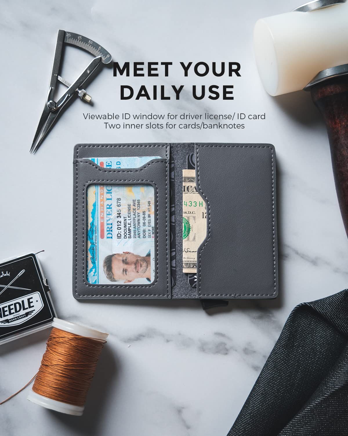 VULKIT RFID Blocking Leather Wallet – Slim Pop Up Credit Card Holder with Metal Case for Men & Women – Perfect for Travel, Business & Everyday Use