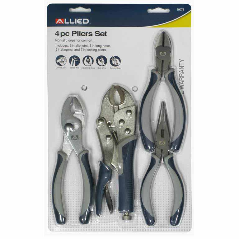 Allied 89078 4-Piece Professional Plier Set - High-Quality Tools for Home Repair, Automotive Work & DIY Projects