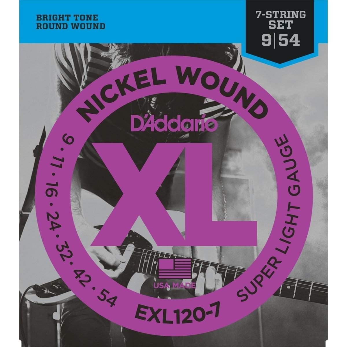 D'Addario EXL120-7 Nickel Wound Electric Guitar Strings (7-String, Super Light 9-54) - Perfect for Metal, Rock & Extended Range Playing
