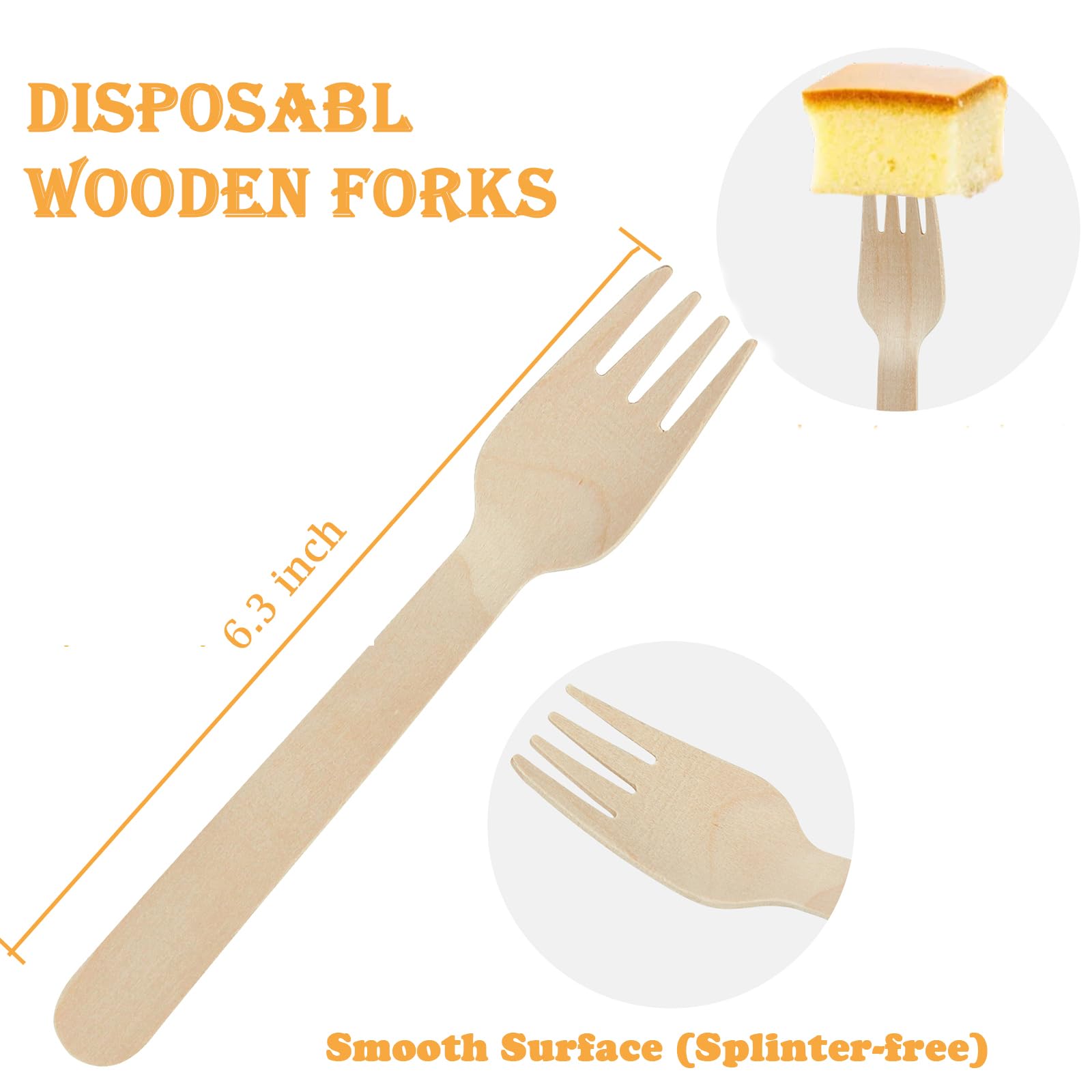 100 Pcs Biodegradable Bamboo Forks - 6.3 Inch Eco-Friendly Wooden Utensils for Cooking, Camping, Picnics, Parties | Perfect for BBQs, Weddings & Outdoor Events | Sustainable Disposable Cutlery for Eco-Conscious Dining