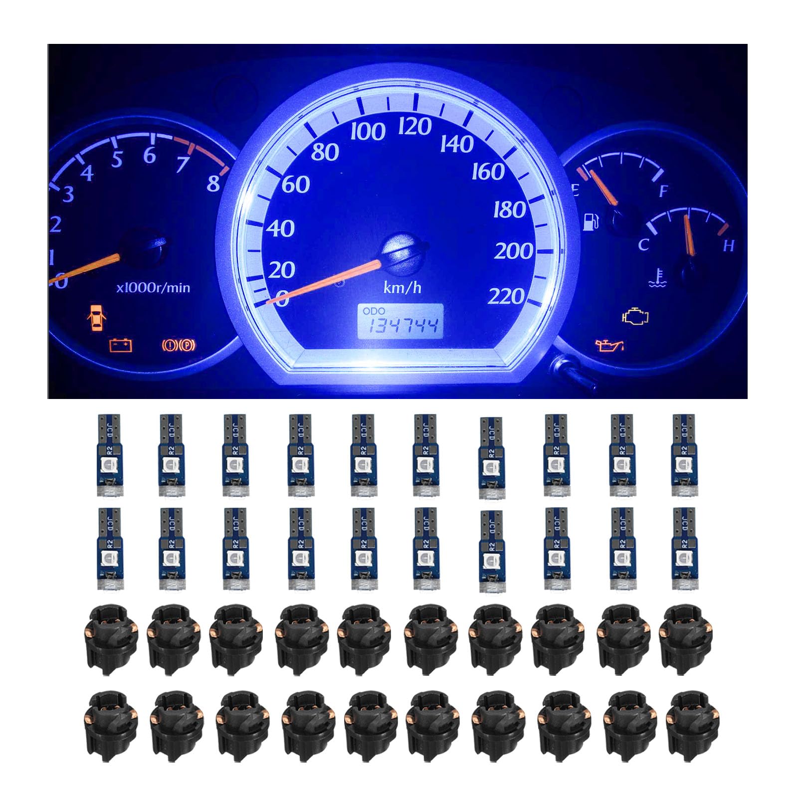 20 PCS T5 LED Bulbs for Car Dashboard - High Brightness 3030-3SMD Replacement with Twist Lock Socket - Blue LED Lights for Gauge Cluster & Instrument Panel - Perfect for Night Driving & Interior Customization