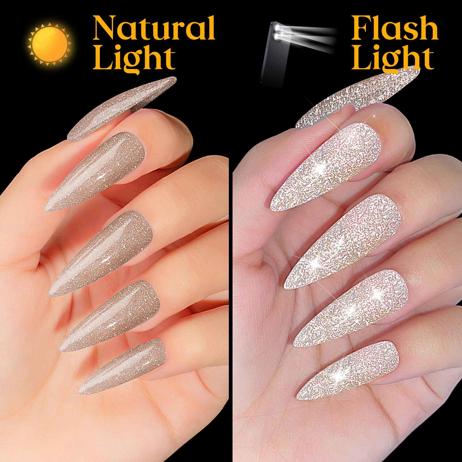 MIZHSE Reflective Glitter Gel Nail Polish Set - 10ml Shimmery UV LED Soak Off Nail Art Varnish with Sparkly Shine | DIY Manicure Kit for Home Salon, Party & Special Occasions