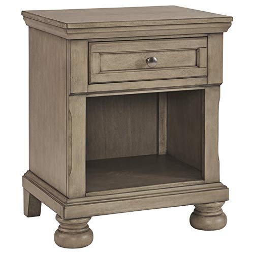 BOWERY HILL Light Gray Nightstand with 1 Drawer - Compact Bedside Table for Small Spaces, Bedroom Furniture with Storage