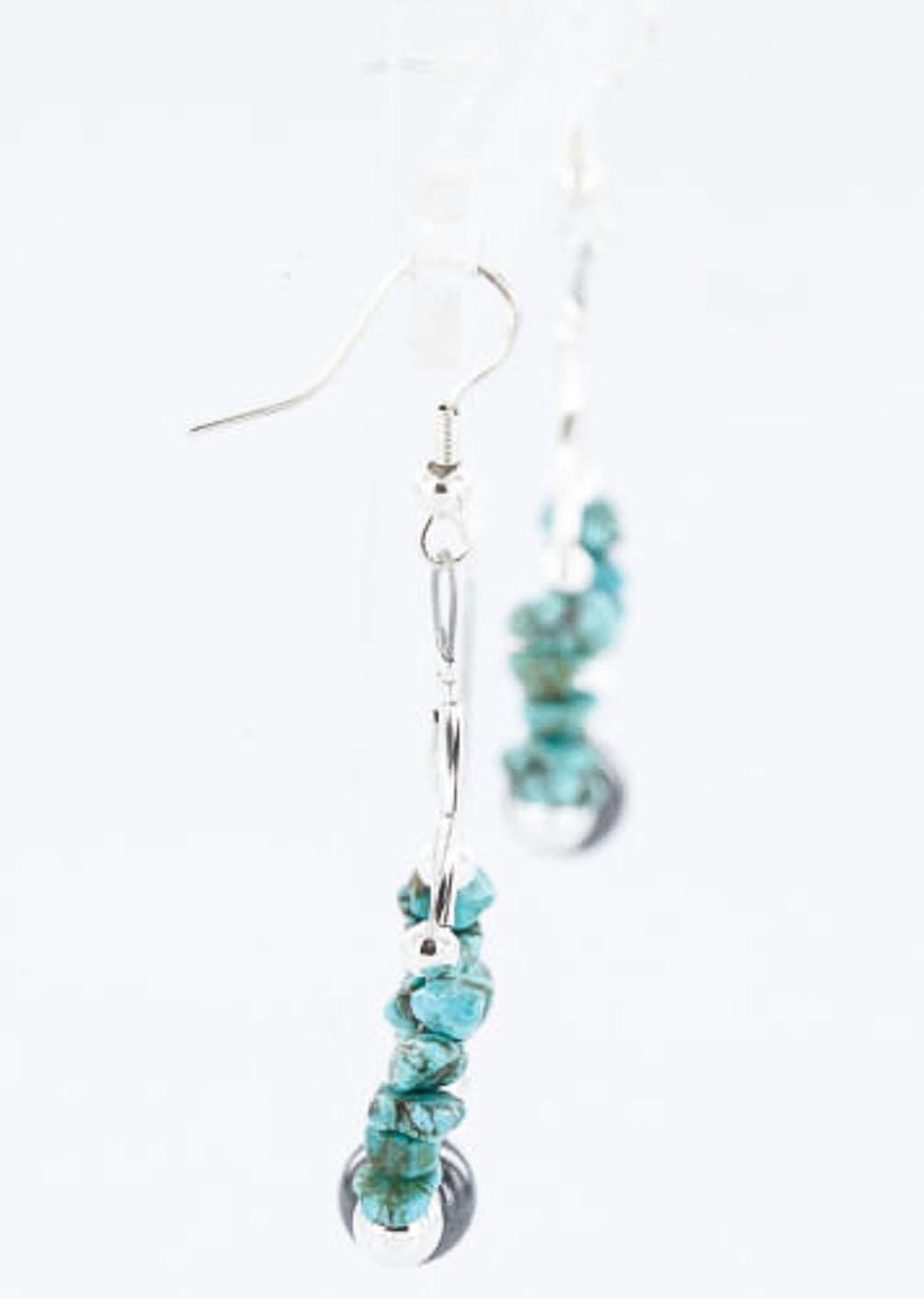 Authentic Navajo .925 Sterling Silver Earrings with Natural Turquoise & Hematite - Native American Handmade Jewelry for Women - Perfect for Casual, Boho & Festival Outfits