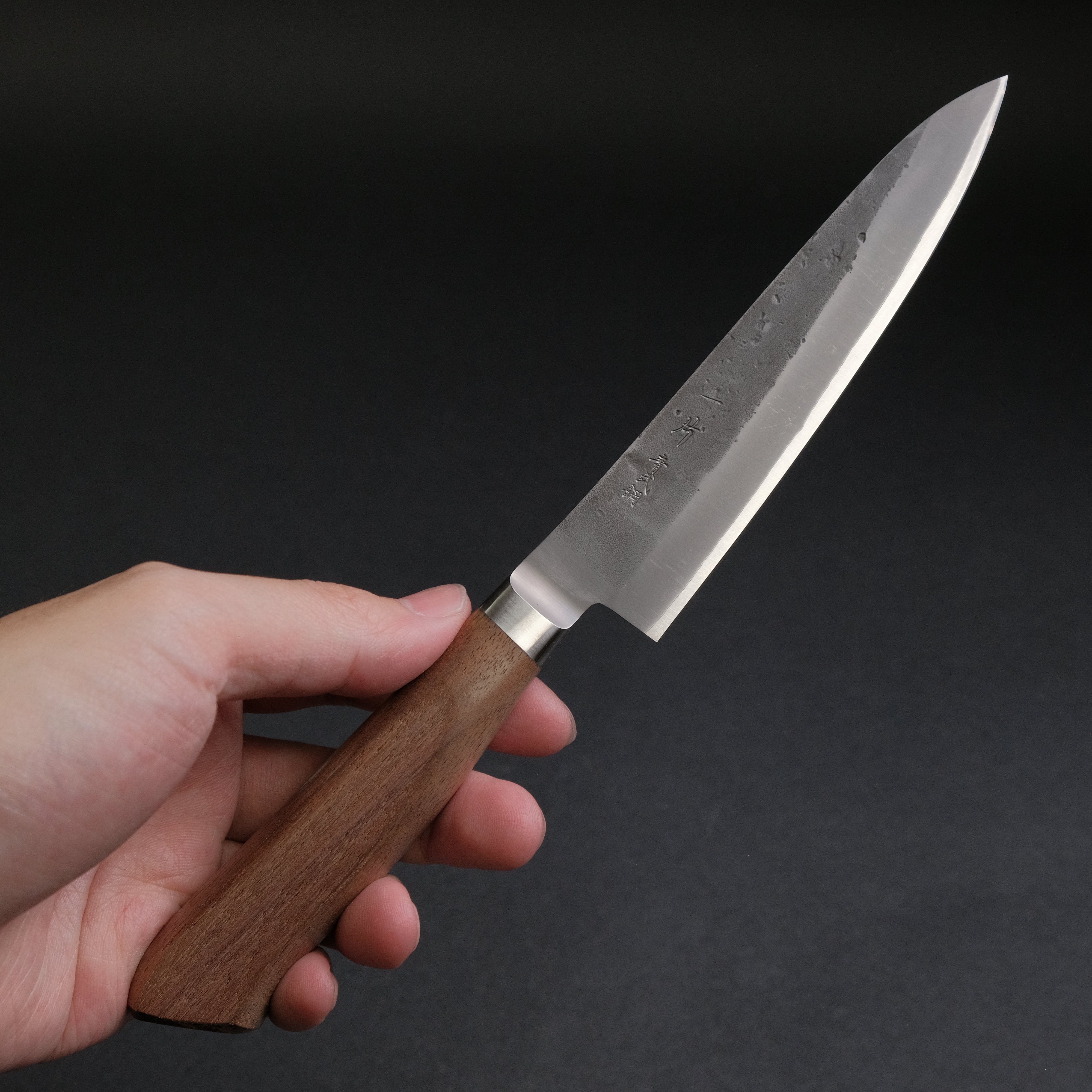 Hitohira TD Blue #2 Stainless Clad Nashiji Yo Petty Knife 125mm with Walnut Handle - Japanese Chef Knife for Slicing, Peeling & Precision Cutting - Perfect for Home Kitchen & Professional Use