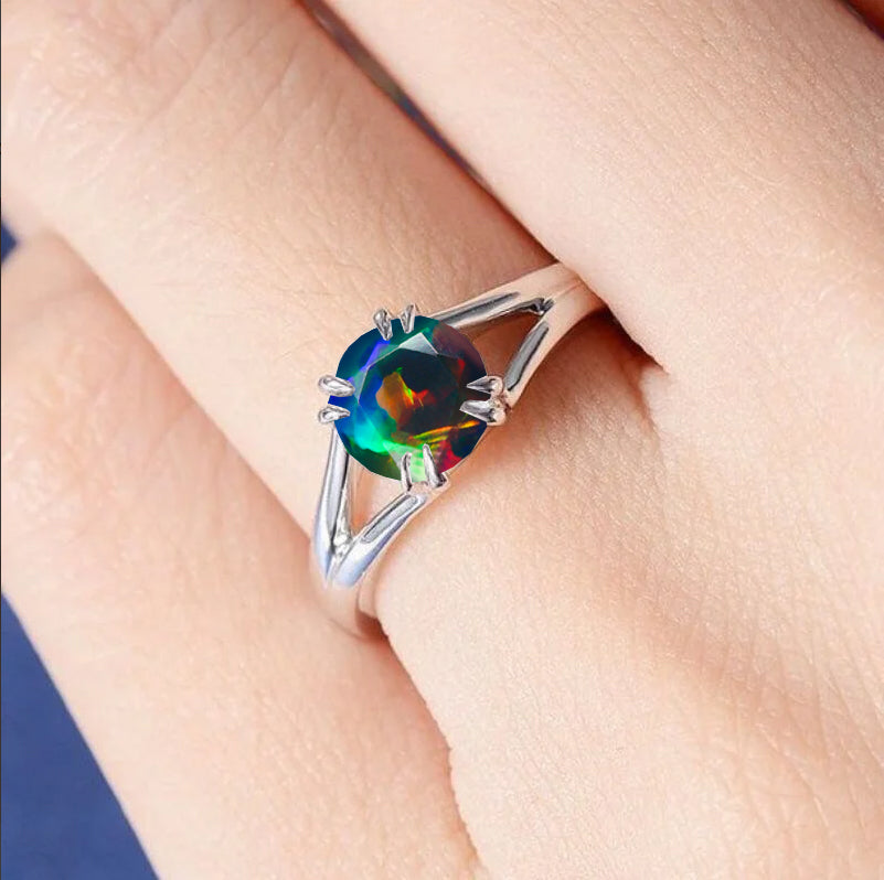 Exquisite Black Fire Opal Ring for Women – Elegant Round Dainty Jewelry for Everyday Wear & Special Occasions