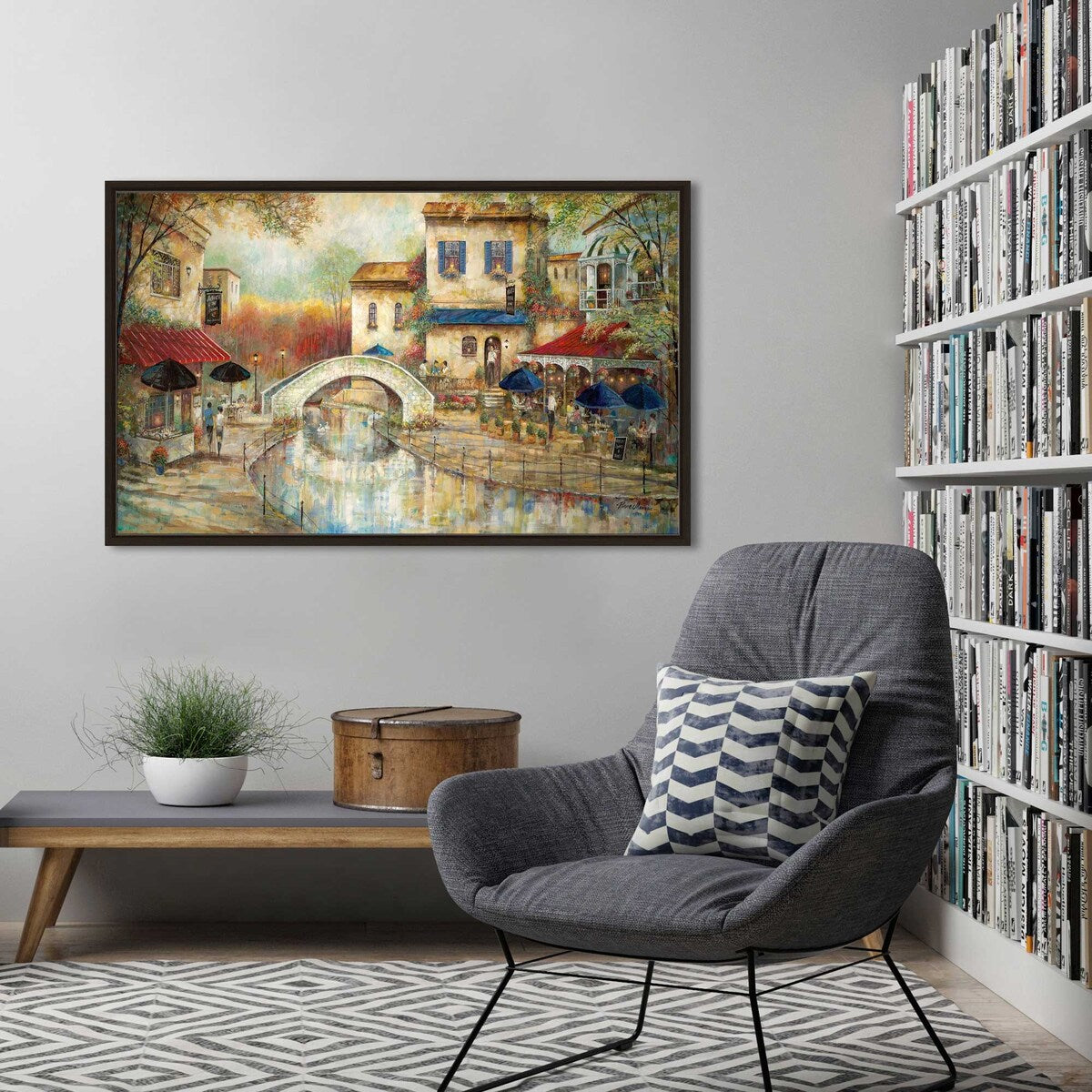 Arthurs by The Canal - Ruane Manning Floating Canvas Art Print - Perfect for Living Room, Bedroom & Office Decor
