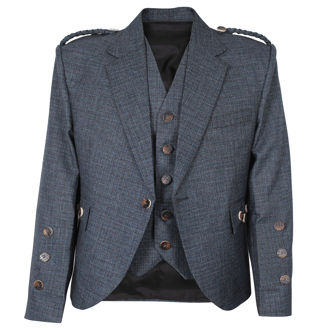 Argyll Jacket - Premium Blue Worsted Wool Serge Fabric with 5-Button Waistcoat | Formal Wear for Weddings, Business & Special Occasions